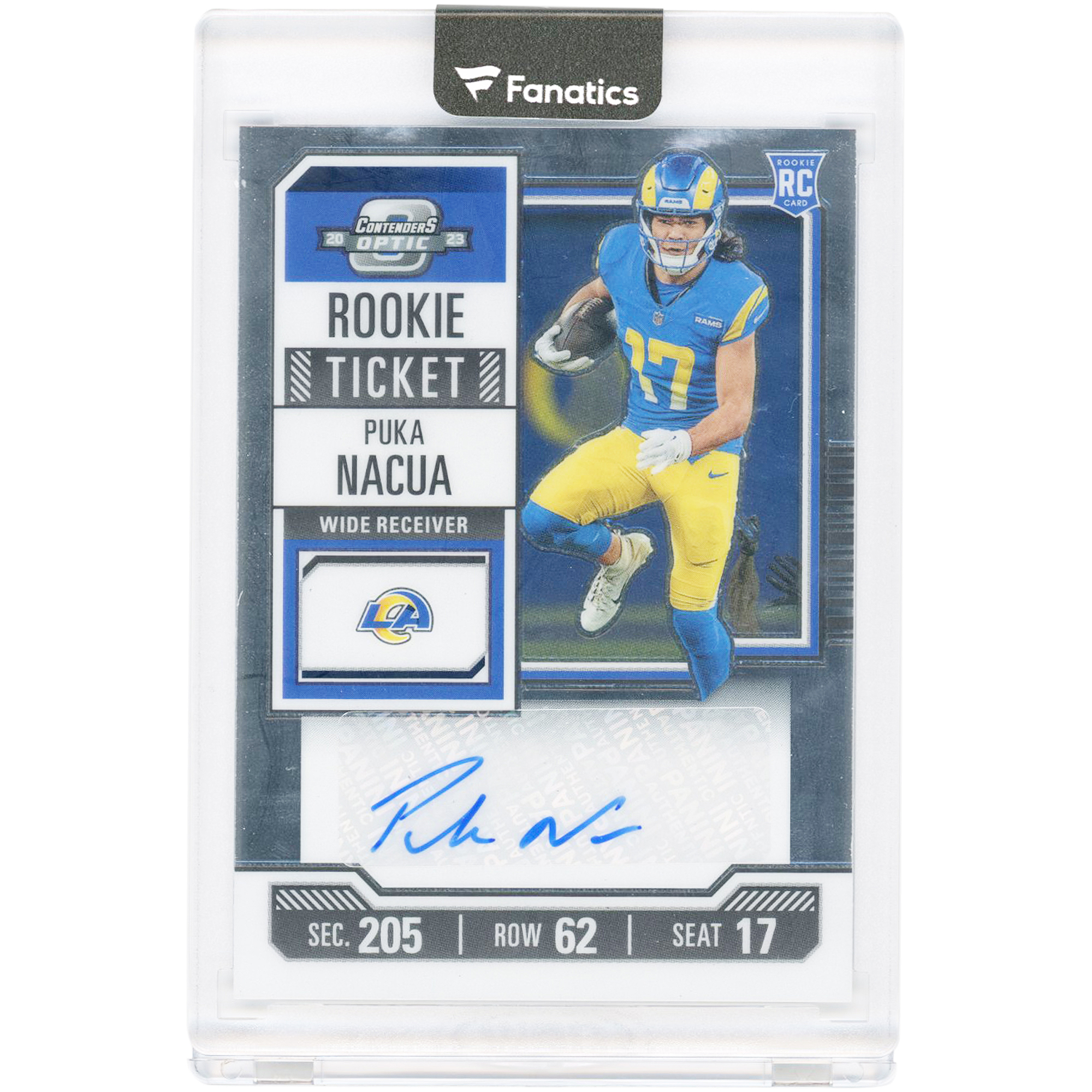 Puka Nacua Los Angeles Rams Autographed 2023 Panini Contenders Optic Rookie Ticket #194 Rookie Card