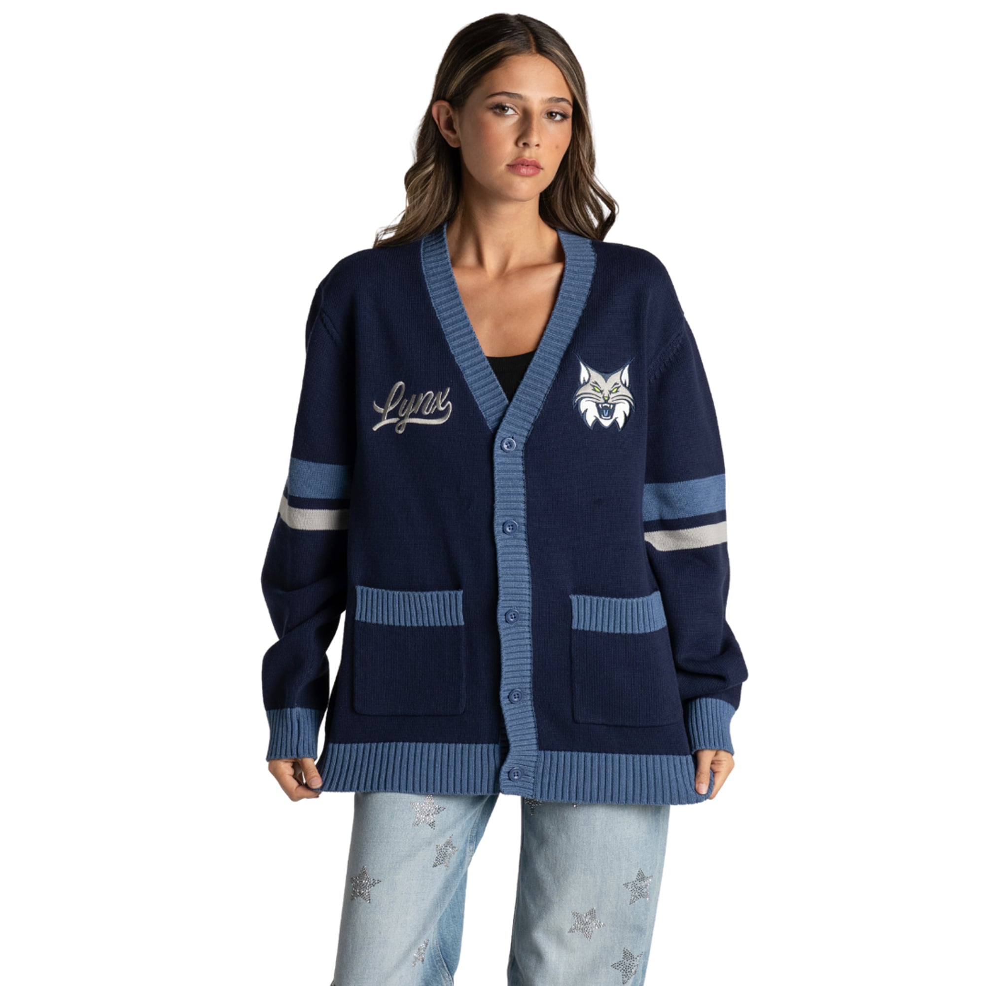 Unisex The Wild Collective  Navy Minnesota Lynx Jacquard Button-Up Cardigan