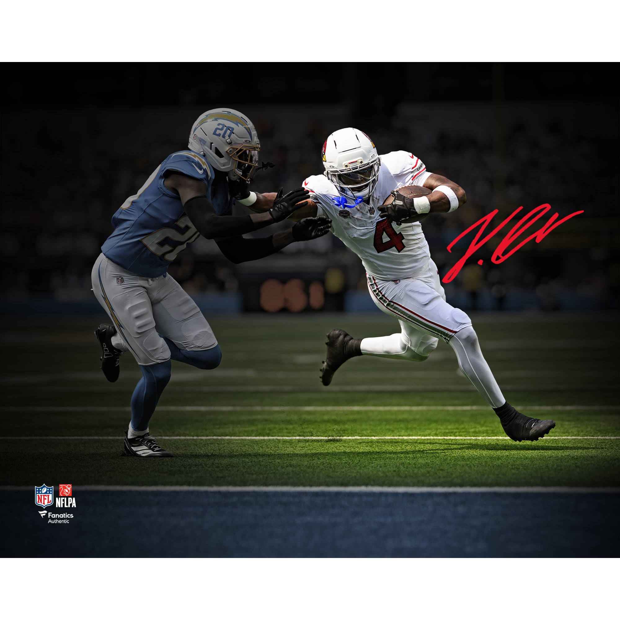 Jeremiyah Love Arizona Cardinals Autographed 8" x 10" NFL Debut Stiff Arm Touchdown Spotlight Photograph