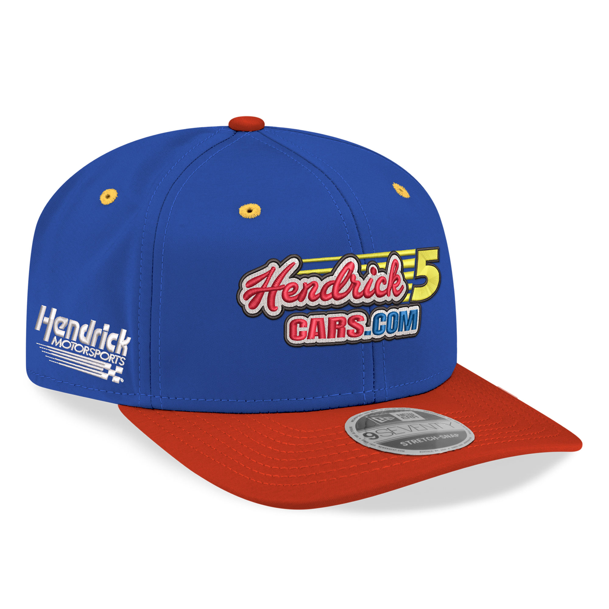 Men's New Era Blue/Red Kyle Larson Hendrickcars.com Throwback Tribute 9SEVENTY Adjustable Hat