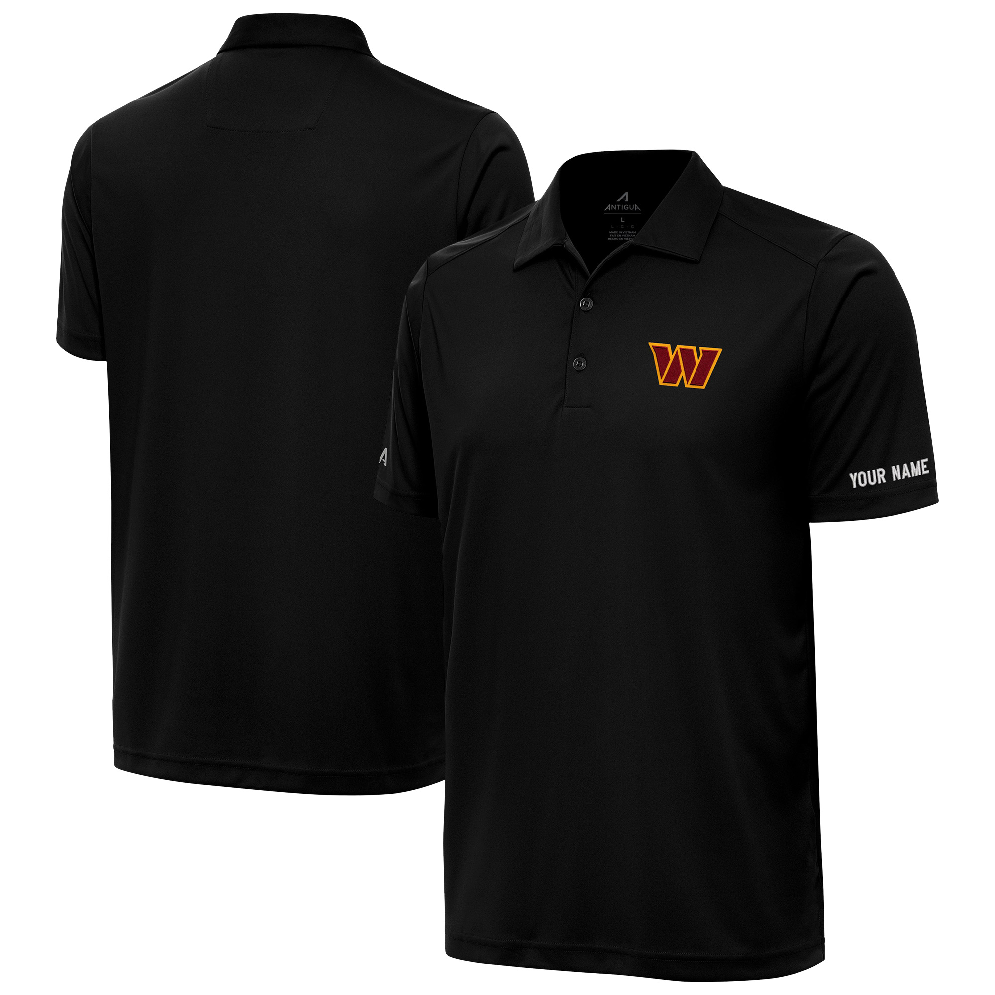 Men's Antigua Black Washington Commanders  Personalized Tribute Polo