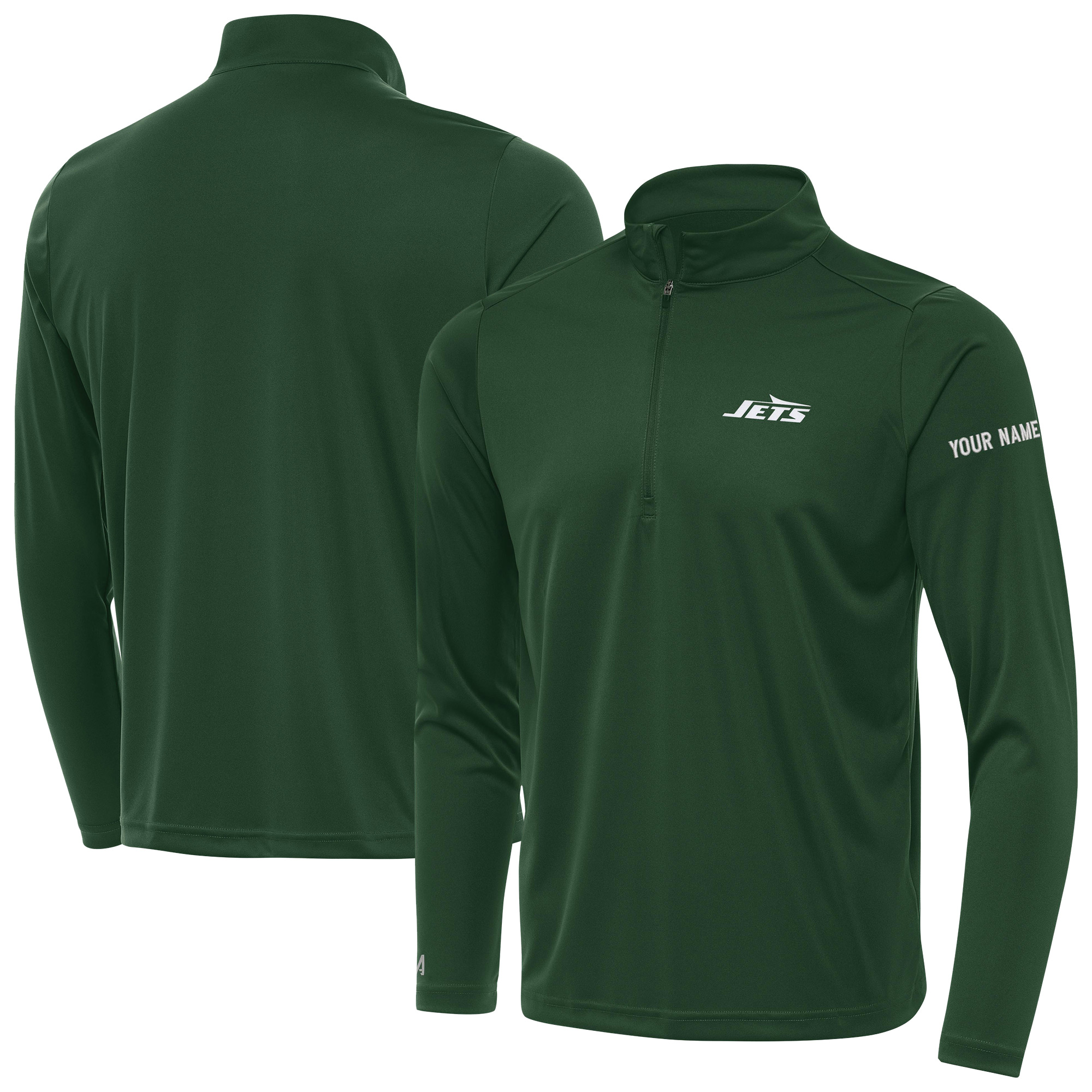 Men's Antigua Green New York Jets Personalized Tribute Quarter-Zip Pullover