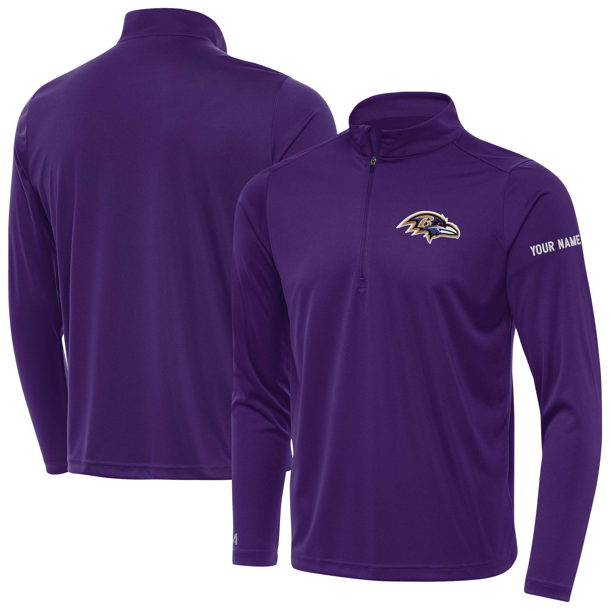 Men's Antigua Purple Baltimore Ravens  Personalized Tribute Quarter-Zip Pullover