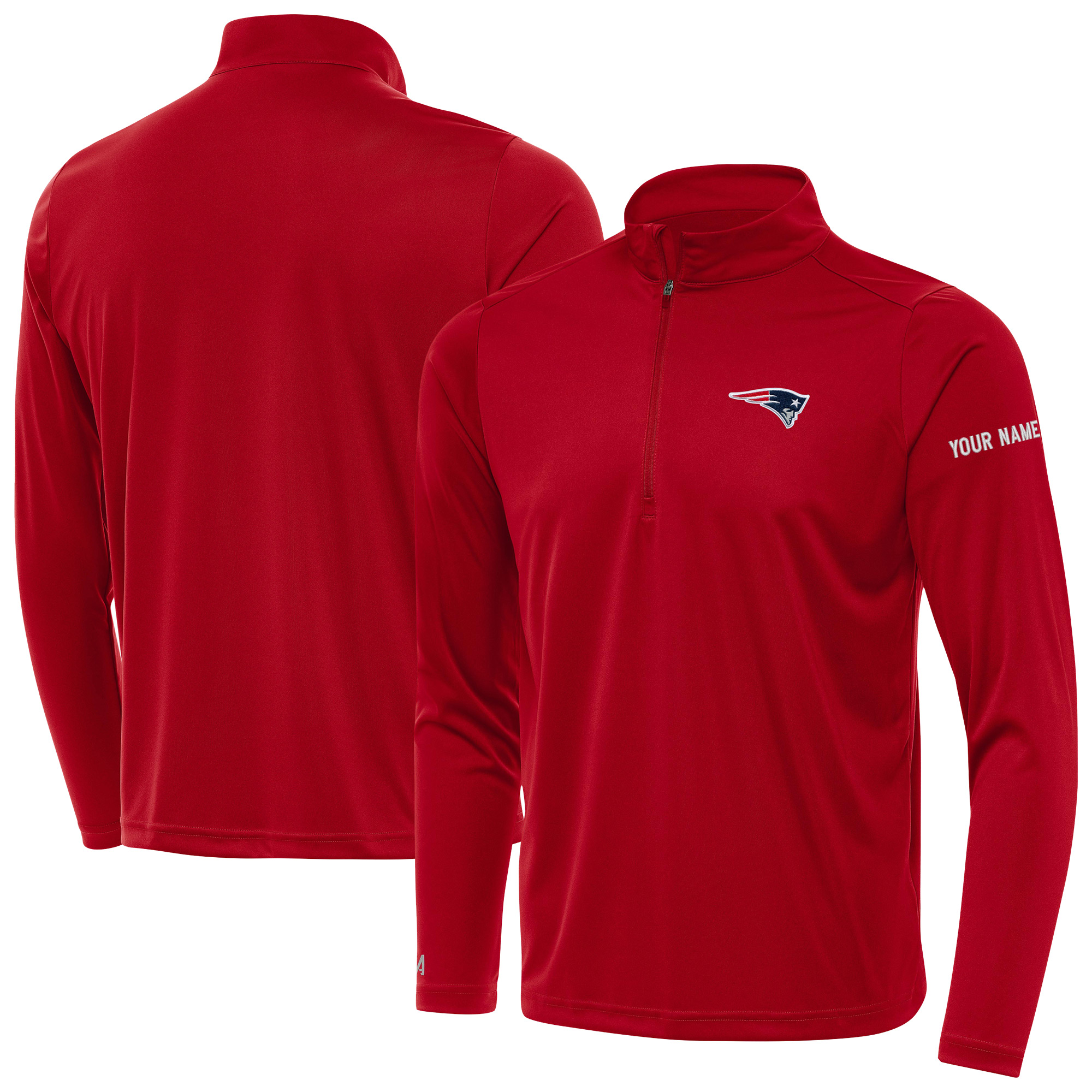Men's Antigua Red New England Patriots Personalized Tribute Quarter-Zip Pullover