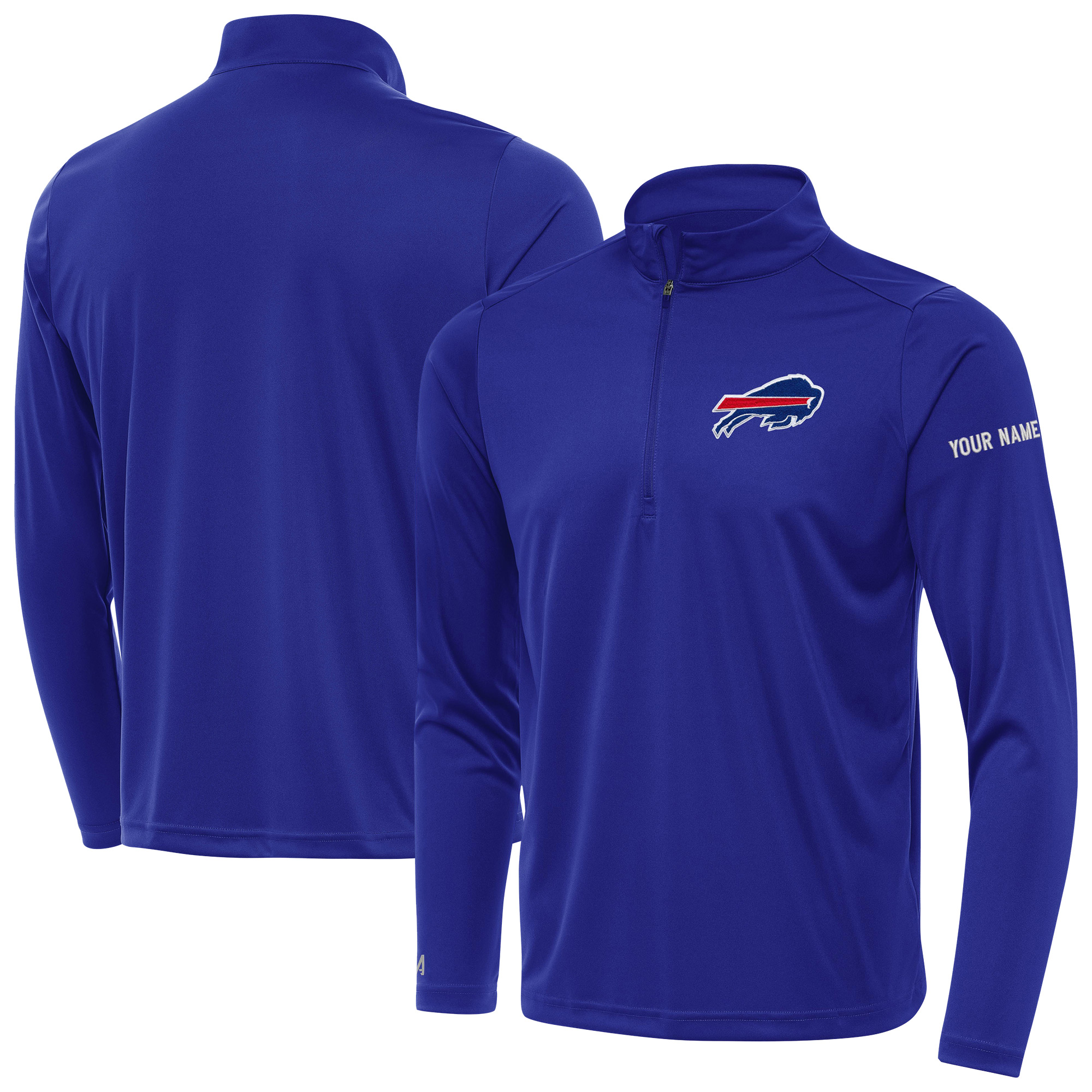 Men's Antigua Royal Buffalo Bills  Personalized Tribute Quarter-Zip Pullover