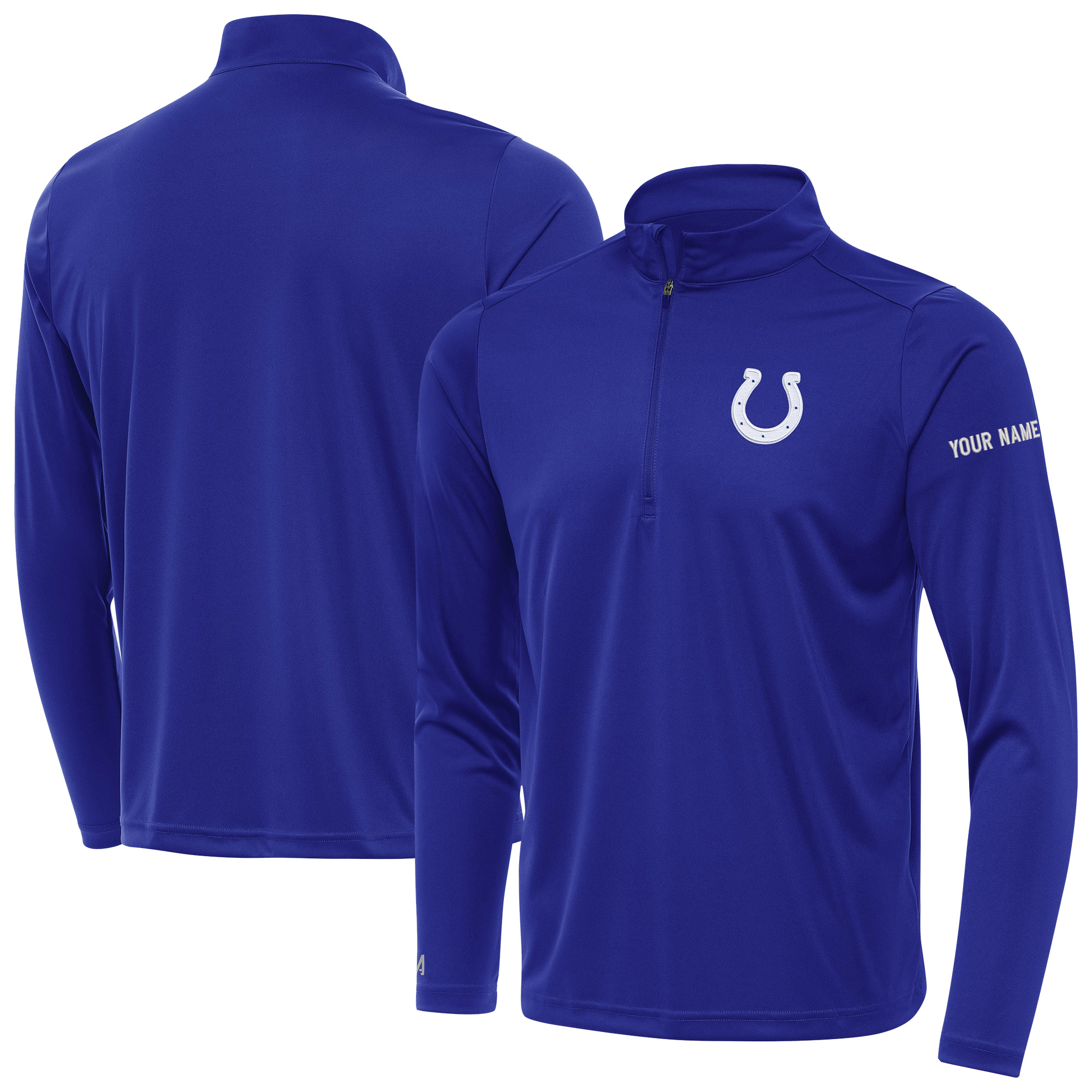 Men's Antigua Royal Indianapolis Colts  Personalized Tribute Quarter-Zip Pullover