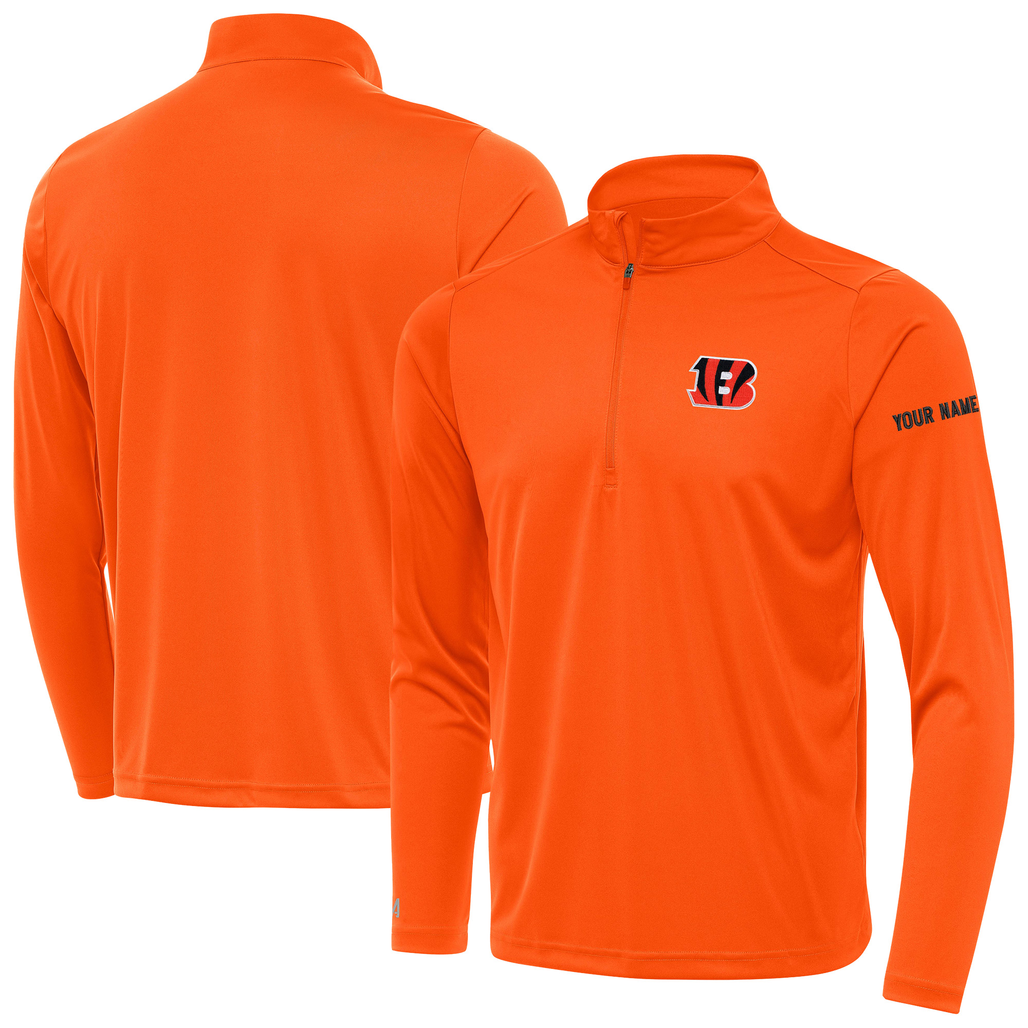 Men's Antigua Orange Cincinnati Bengals  Personalized Tribute Quarter-Zip Pullover
