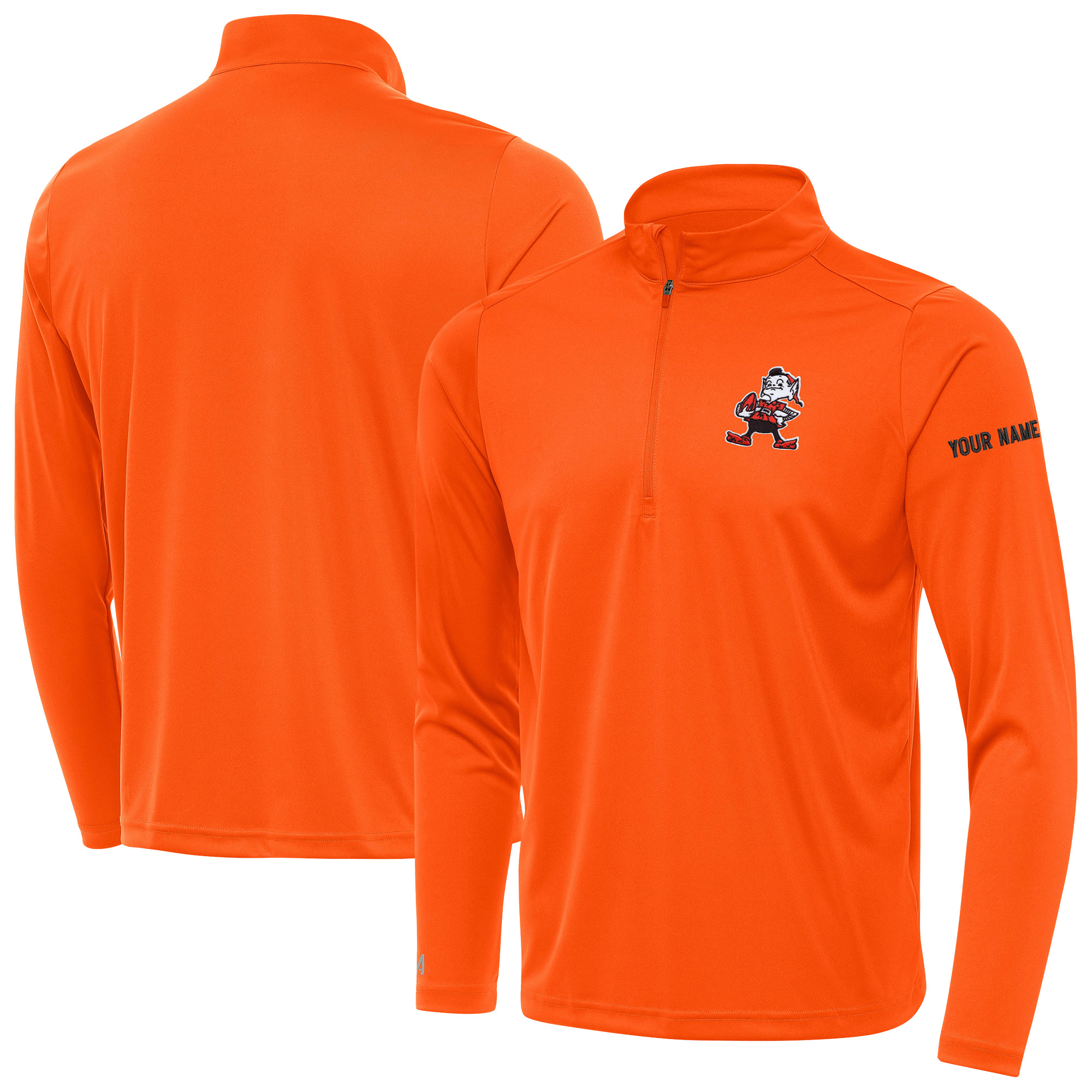 Men's Antigua Orange Cleveland Browns  Personalized Tribute Quarter-Zip Pullover
