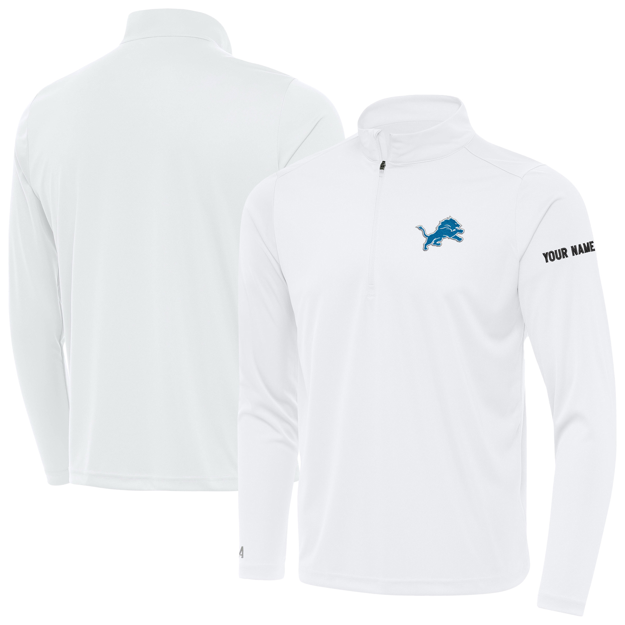 Men's Antigua White Detroit Lions  Personalized Tribute Quarter-Zip Pullover
