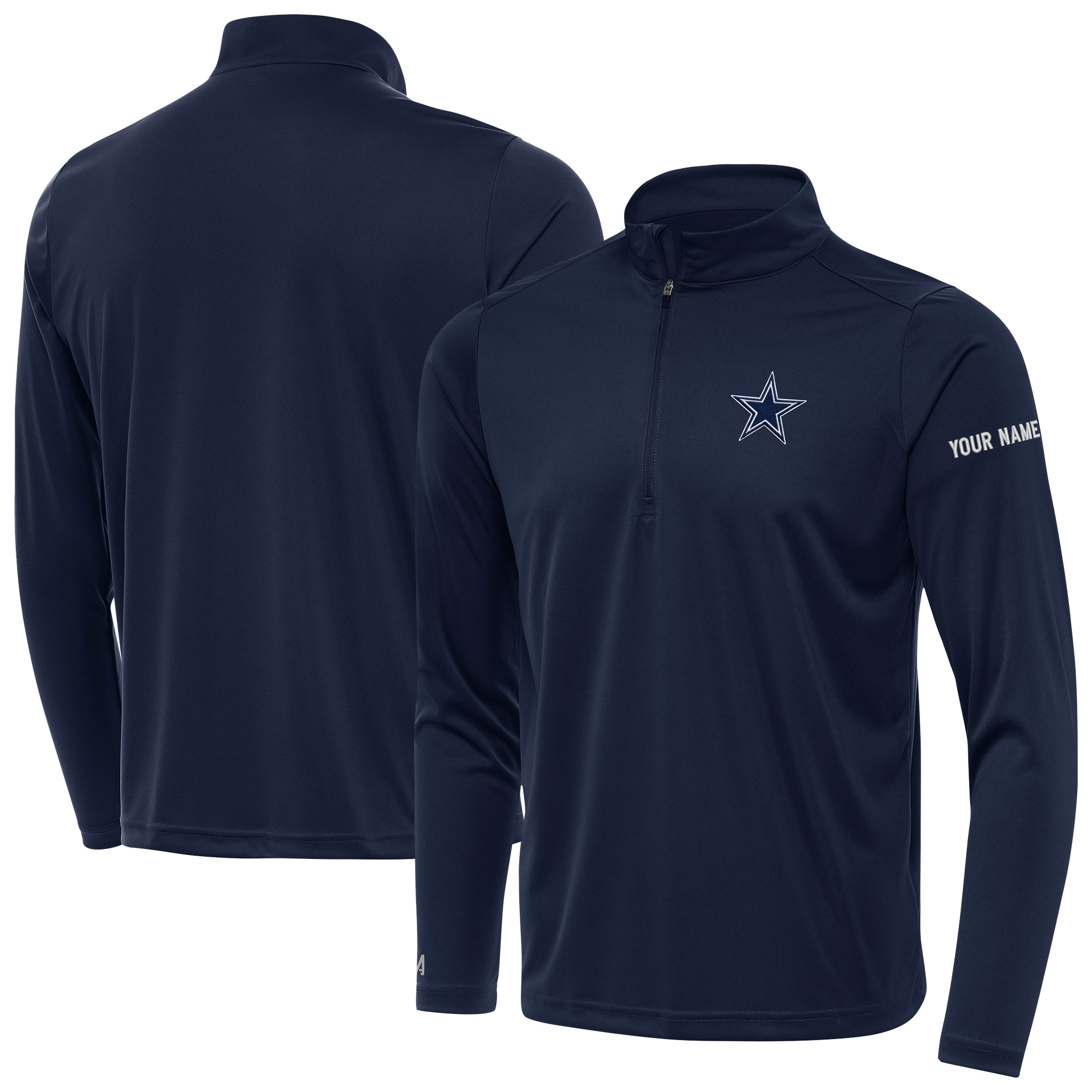 Men's Antigua Navy Dallas Cowboys Personalized Tribute Quarter-Zip Pullover