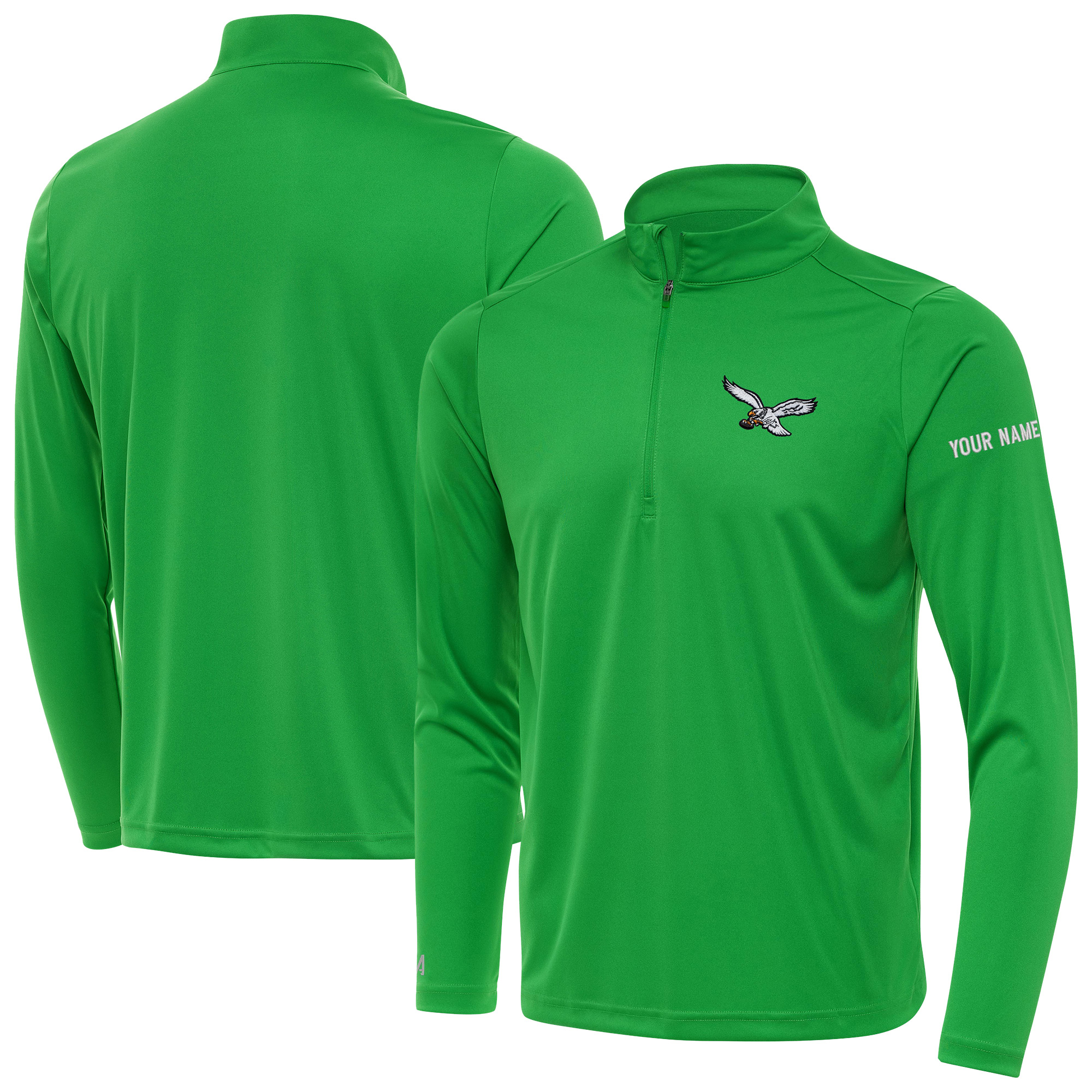 Men's Antigua Kelly Green Philadelphia Eagles  Personalized Tribute Quarter-Zip Pullover