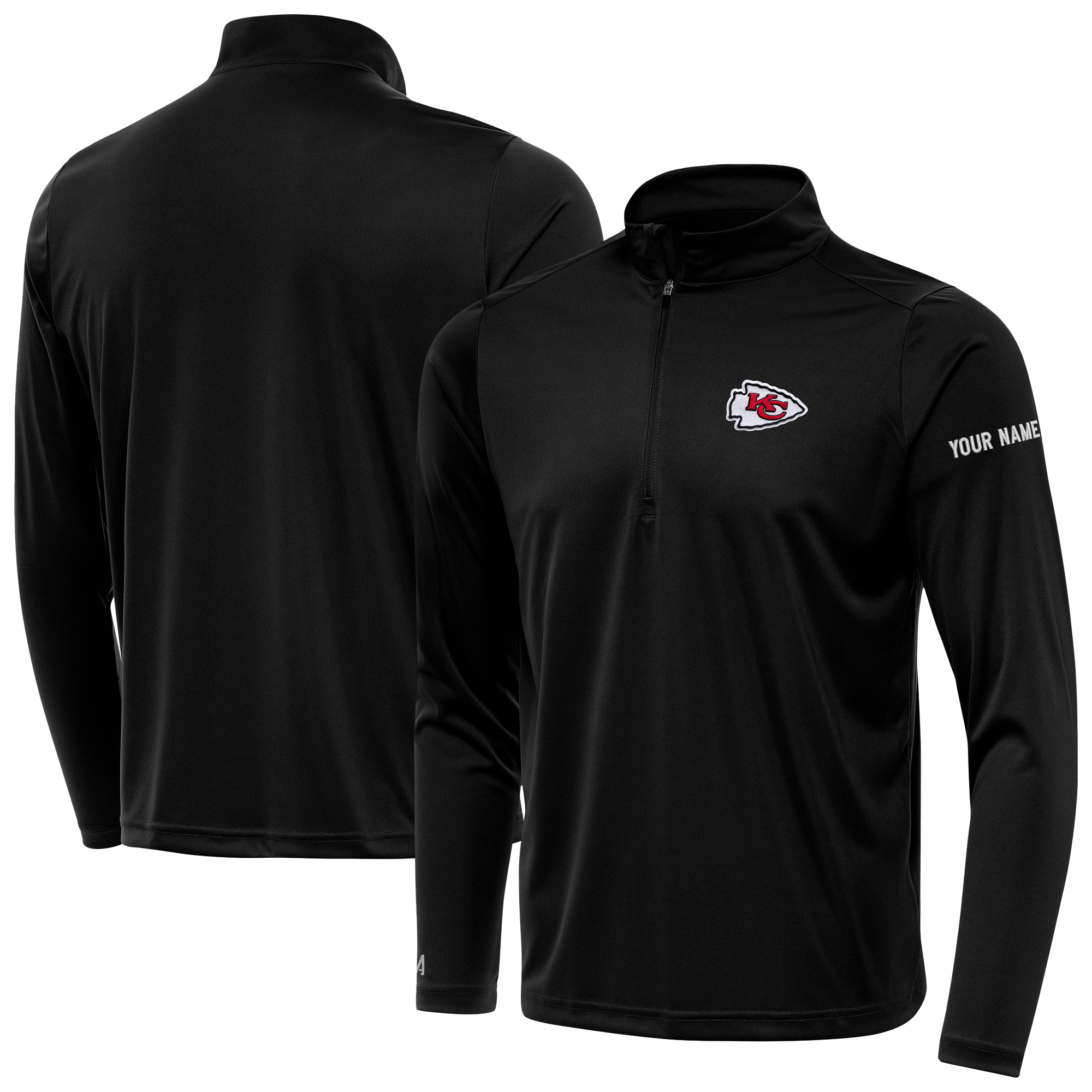 Men's Antigua Black Kansas City Chiefs  Personalized Tribute Quarter-Zip Pullover