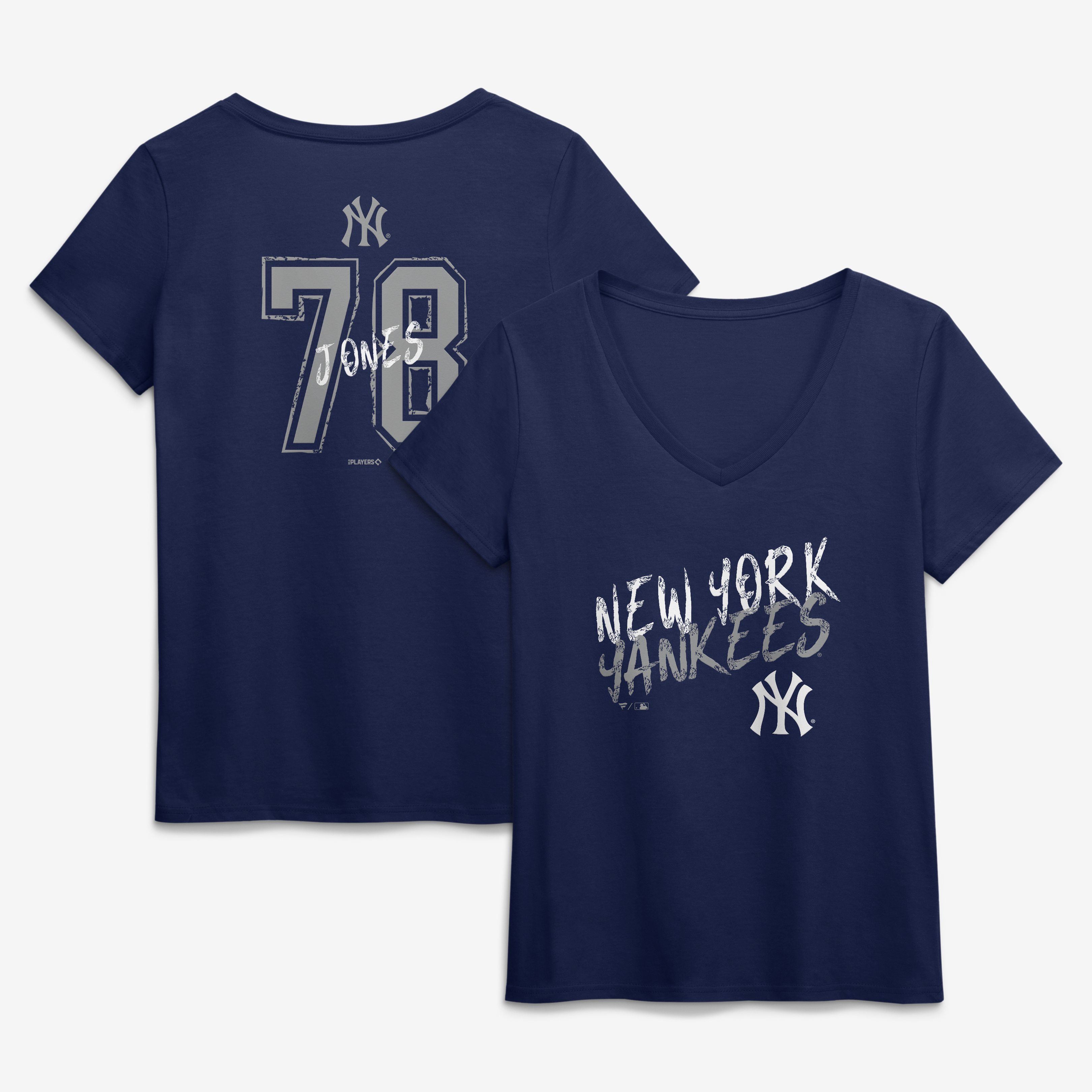 Women's Spencer Jones Navy New York Yankees Hustle Name & Number V-Neck T-Shirt