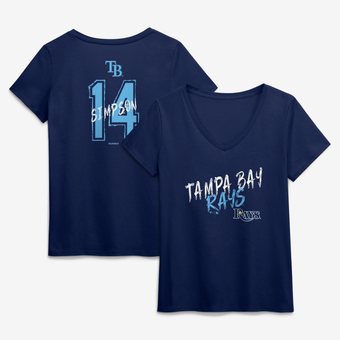 Women's Chandler Simpson Navy Tampa Bay Rays Hustle Name & Number V-Neck T-Shirt