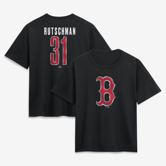 Women's Adley Rutschman Black Boston Red Sox Metallic Mascot Name & Number T-Shirt