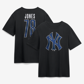 Men's Spencer Jones Black New York Yankees Metallic Mascot Name & Number T-Shirt
