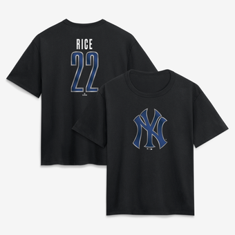 Women's Ben Rice Black New York Yankees Metallic Mascot Name & Number T-Shirt