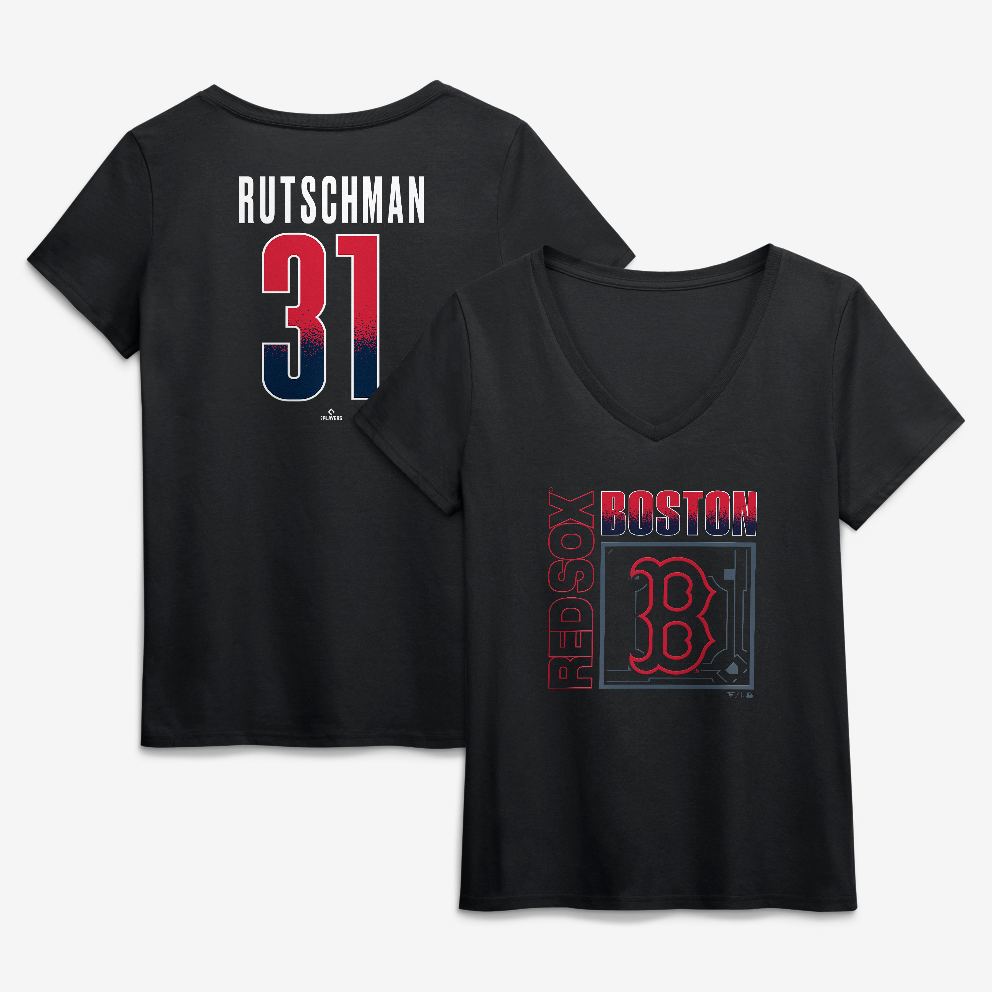 Women's Adley Rutschman Black Boston Red Sox Home Field Pop Name & Number V-Neck T-Shirt