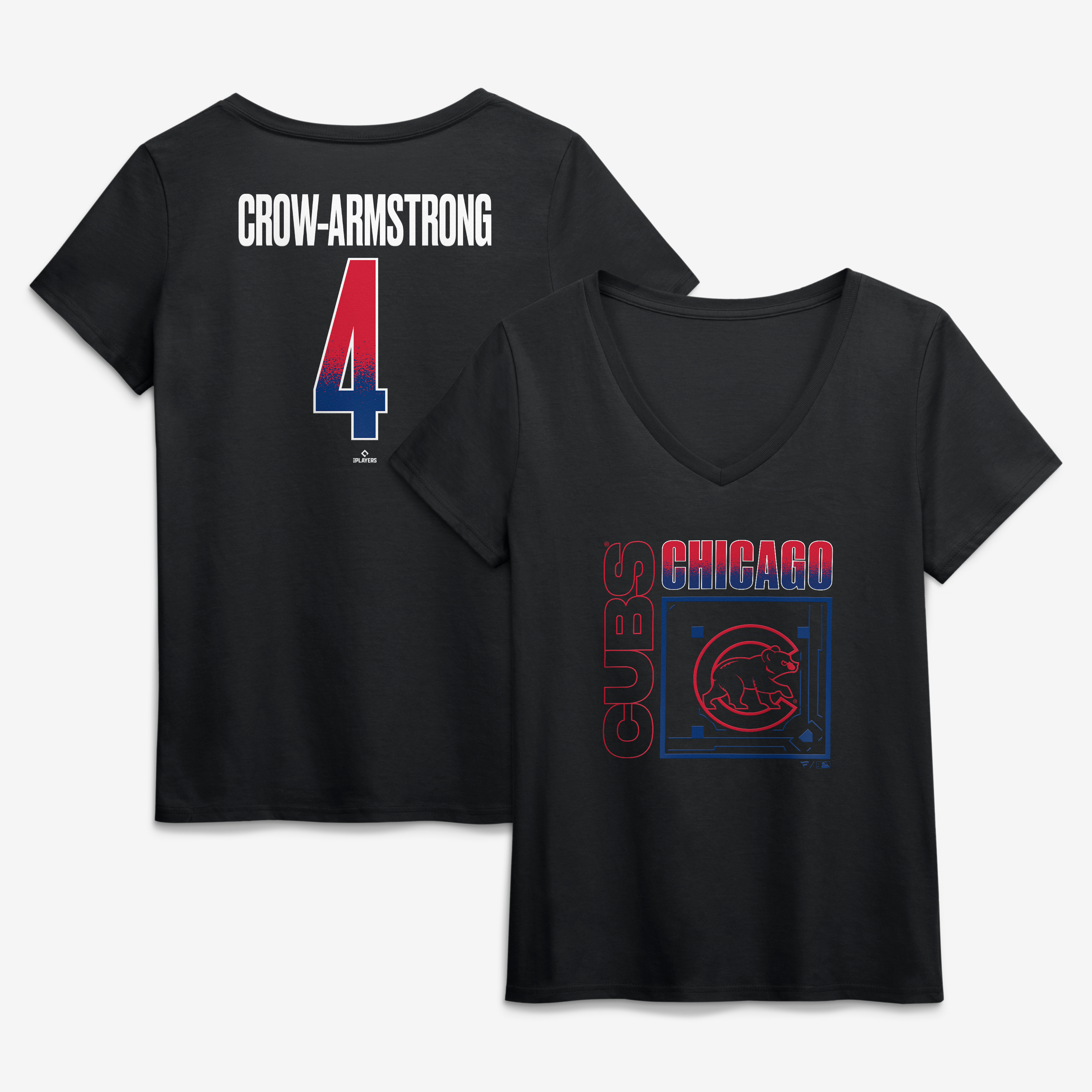 Women's Pete Crow-Armstrong Black Chicago Cubs Home Field Pop Name & Number V-Neck T-Shirt