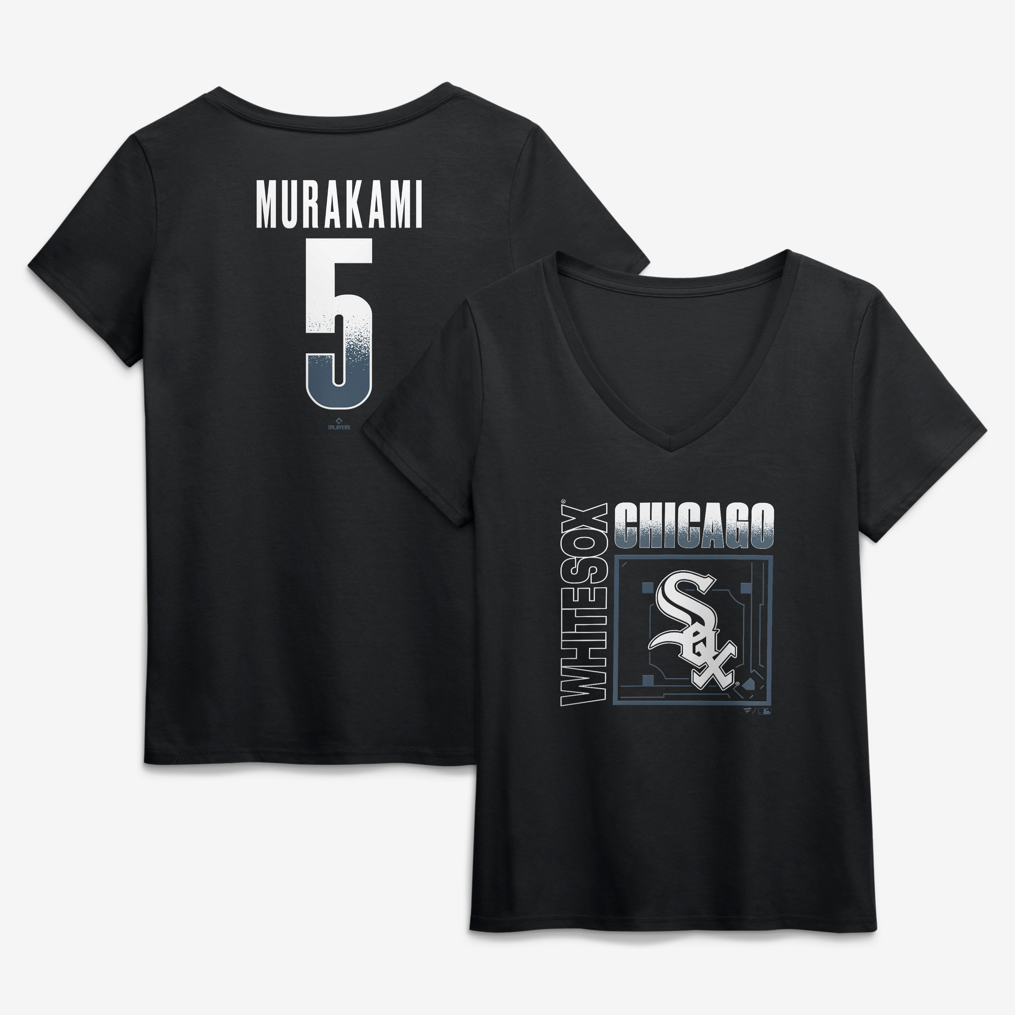 Women's Munetaka Murakami Black Chicago White Sox Home Field Pop Name & Number V-Neck T-Shirt