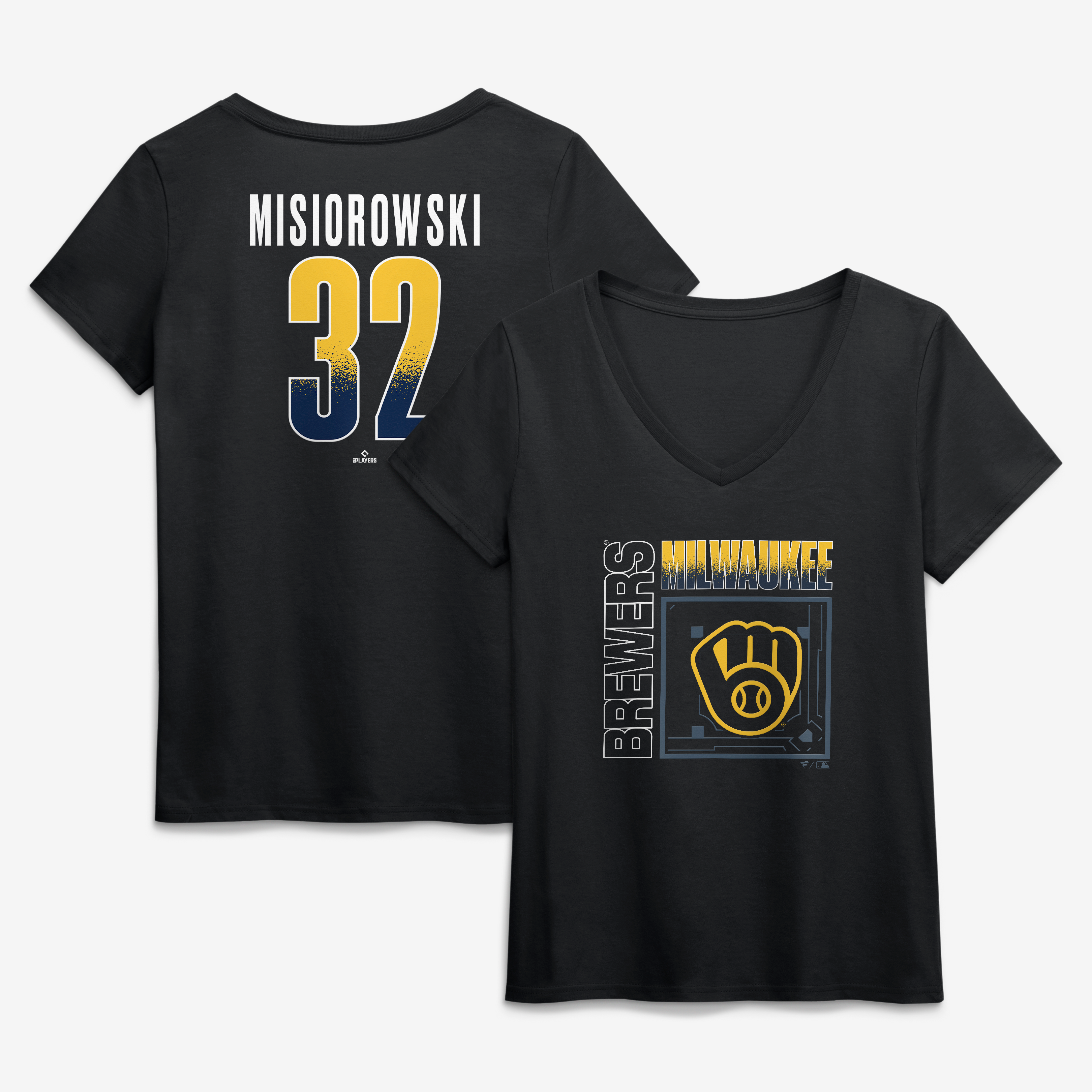Women's Jacob Misiorowski Black Milwaukee Brewers Home Field Pop Name & Number V-Neck T-Shirt