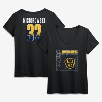 Women's Jacob Misiorowski Black Milwaukee Brewers Home Field Pop Name & Number V-Neck T-Shirt