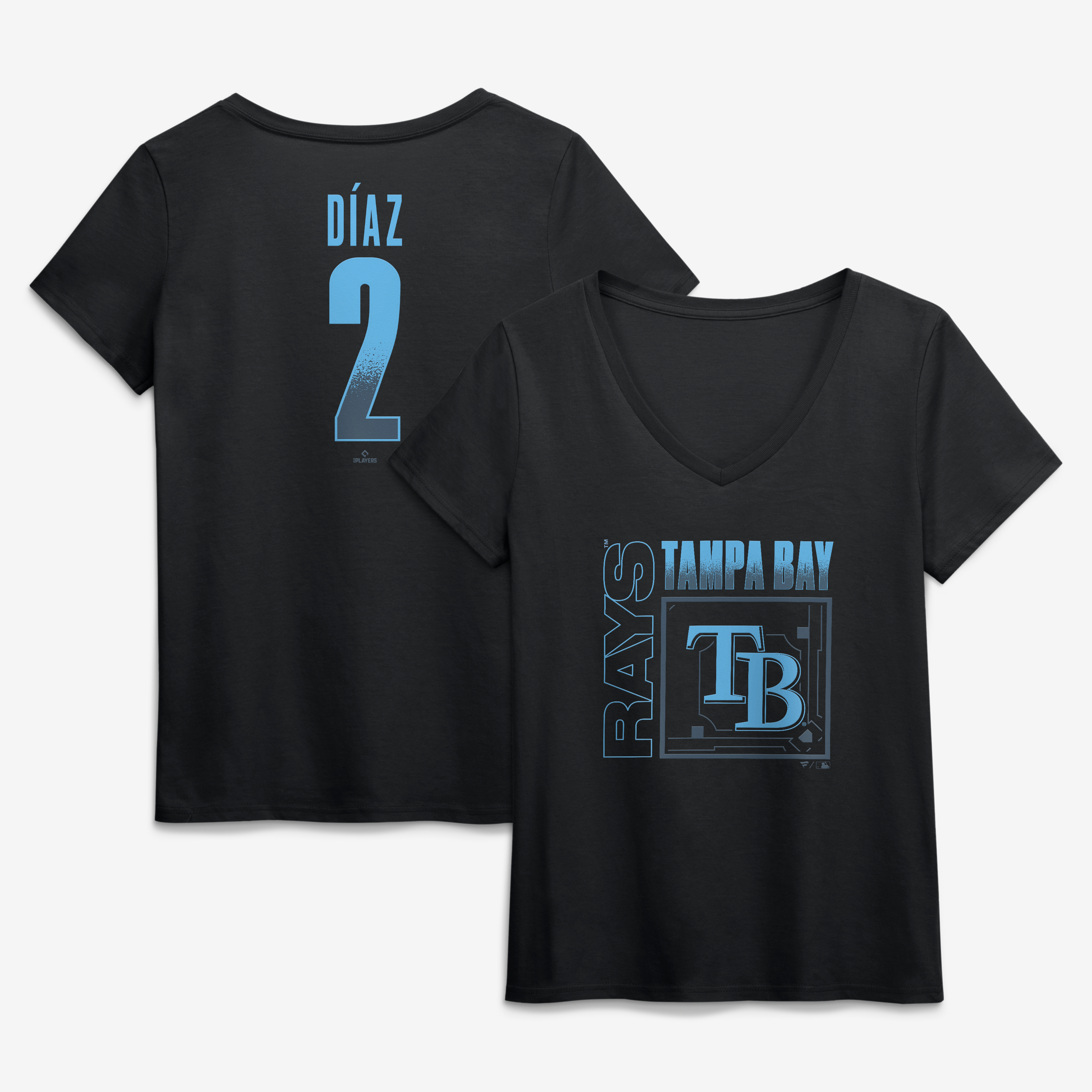 Women's Yandy Díaz Black Tampa Bay Rays Home Field Pop Name & Number V-Neck T-Shirt