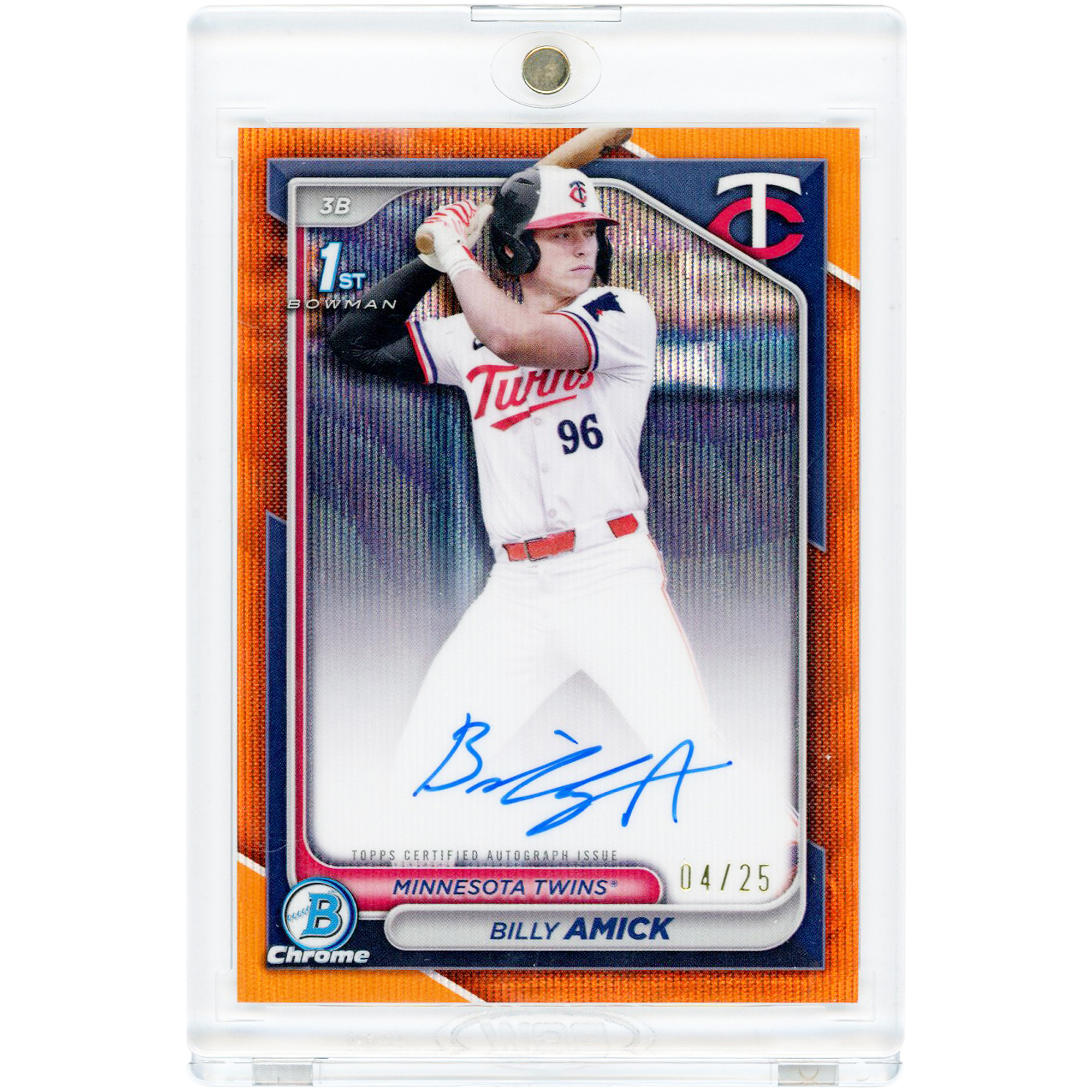 Billy Amick Minnesota Twins Autographed 2024 Bowman Chrome Orange Ray Wave Refractor #CPA-BA #4/25 Card