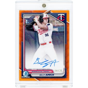 Billy Amick Minnesota Twins Autographed 2024 Bowman Chrome Orange Ray Wave Refractor #CPA-BA #4/25 Card