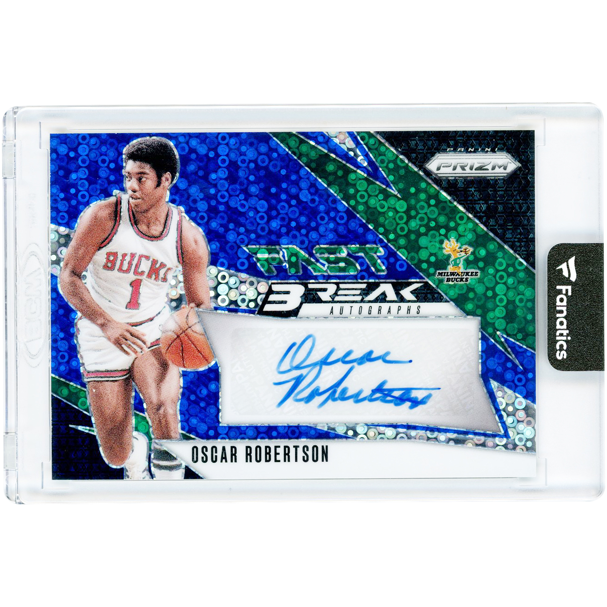 Oscar Robertson Milwaukee Bucks Autographed 2024-25 Panini Prizm Fast Break Blue Prizm #FB-OSC #12/49 Card