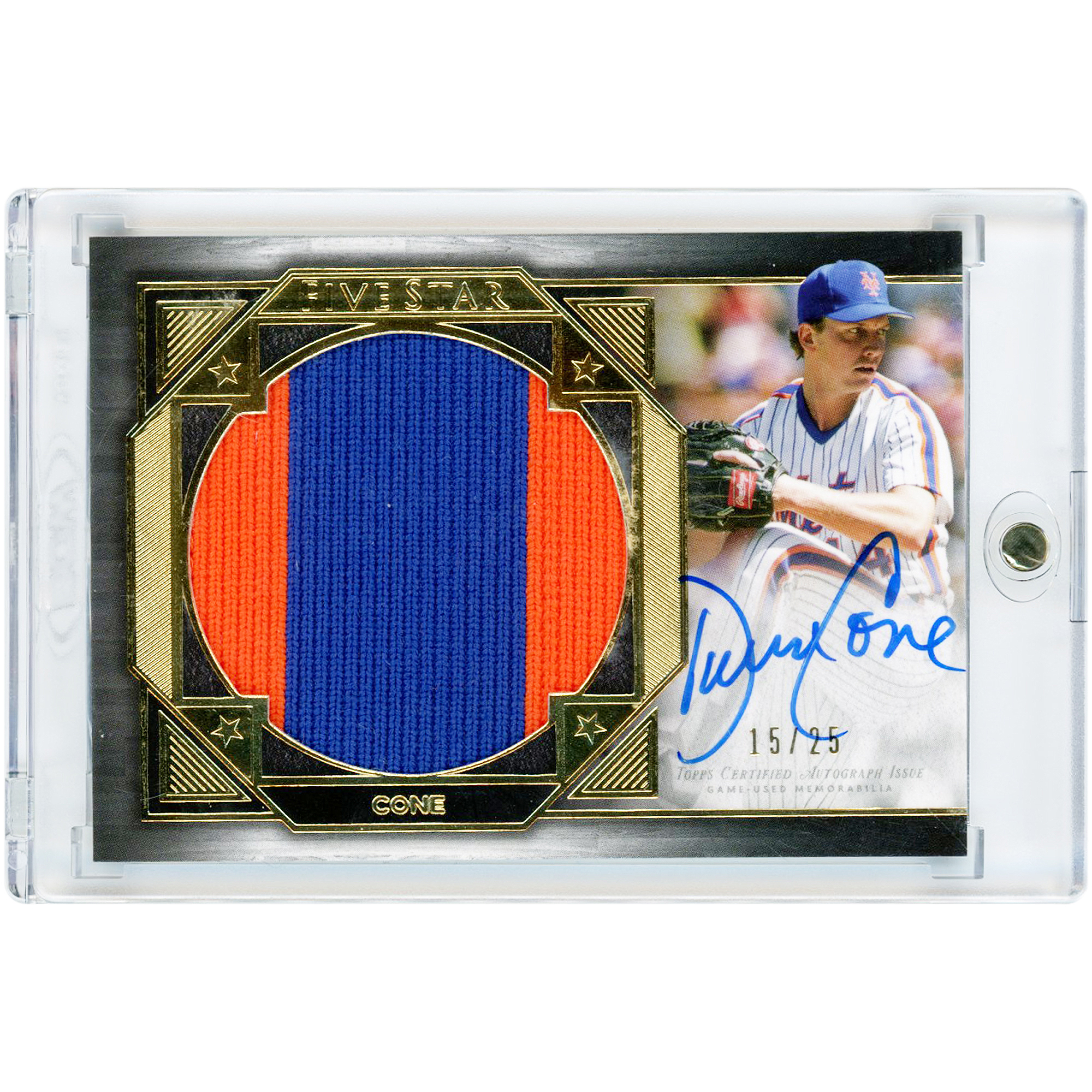 David Cone New York Mets Autographed 2022 Topps Five Star Jumbo Game Used Dual-Color Jersey Relic #FSJP-DC #15/25 Card
