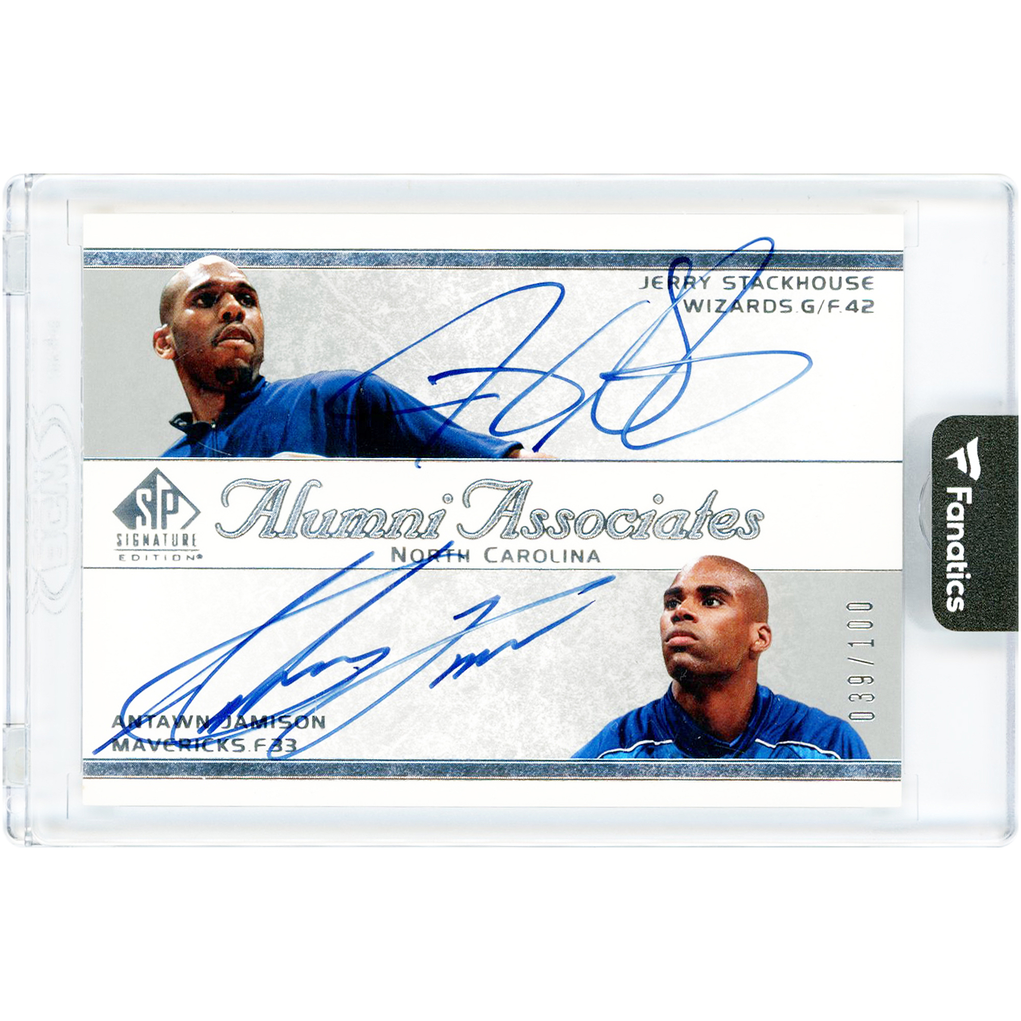 Jerry Stackhouse & Antawn Jamison Autographed 2003-04 Upper Deck SP Signatures Edition Alumni Associates North Carolina #AA-SJ #39/100 Card