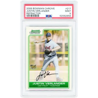 Justin Verlander Detroit Tigers 2006 Bowman Chrome Refractor #217 PSA Authenticated 9 Rookie Card