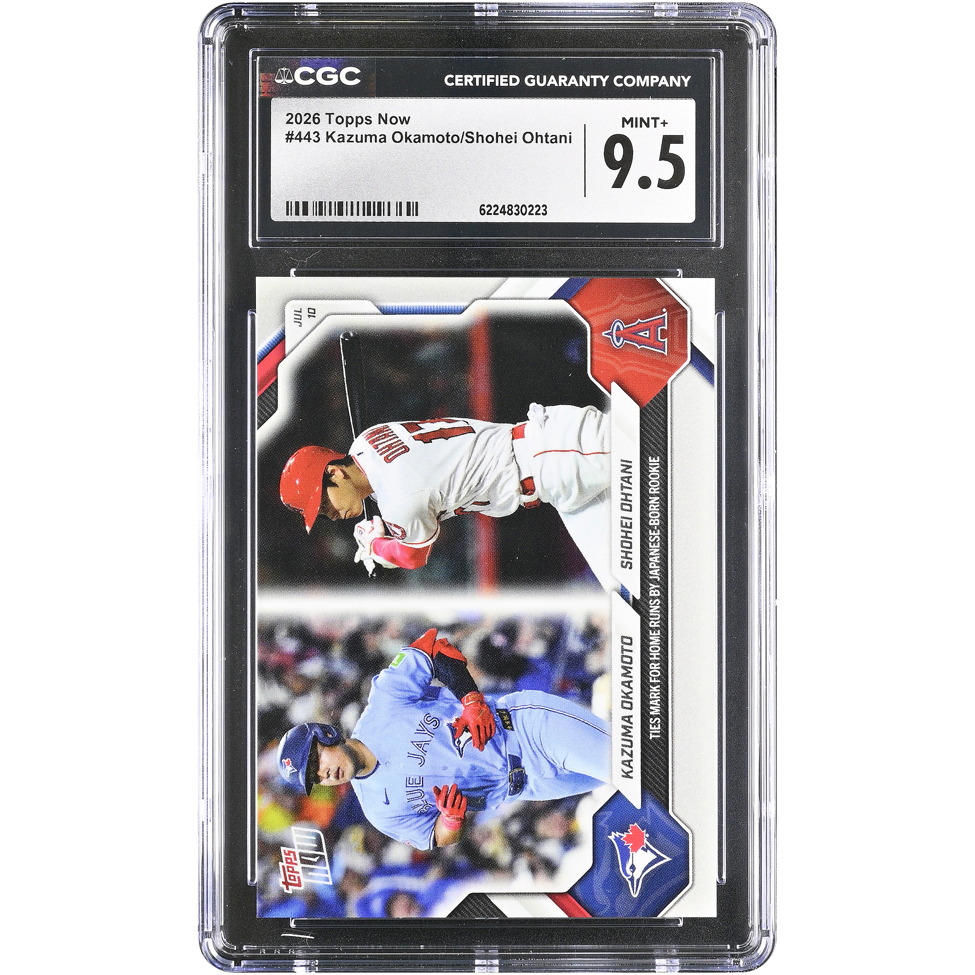 Kazuma Okamoto & Shohei Ohtani 2026 Topps Now Ties Mark for Home Runs by Japanese-Born Rookie #443 CGC Authenticated MINT+ 9.5 Card