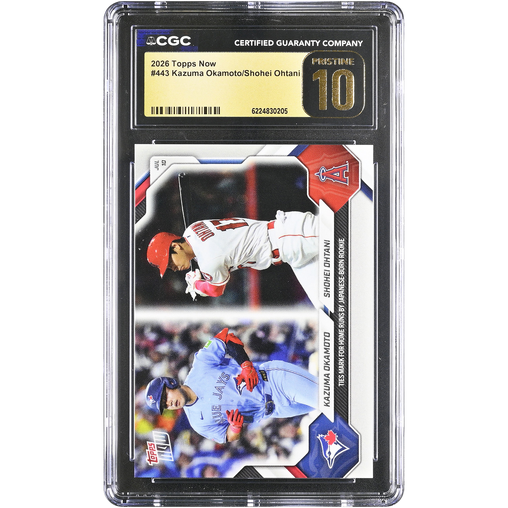 Kazuma Okamoto & Shohei Ohtani 2026 Topps Now Ties Mark for Home Runs by Japanese-Born Rookie #443 CGC Authenticated PRISTINE 10 Card