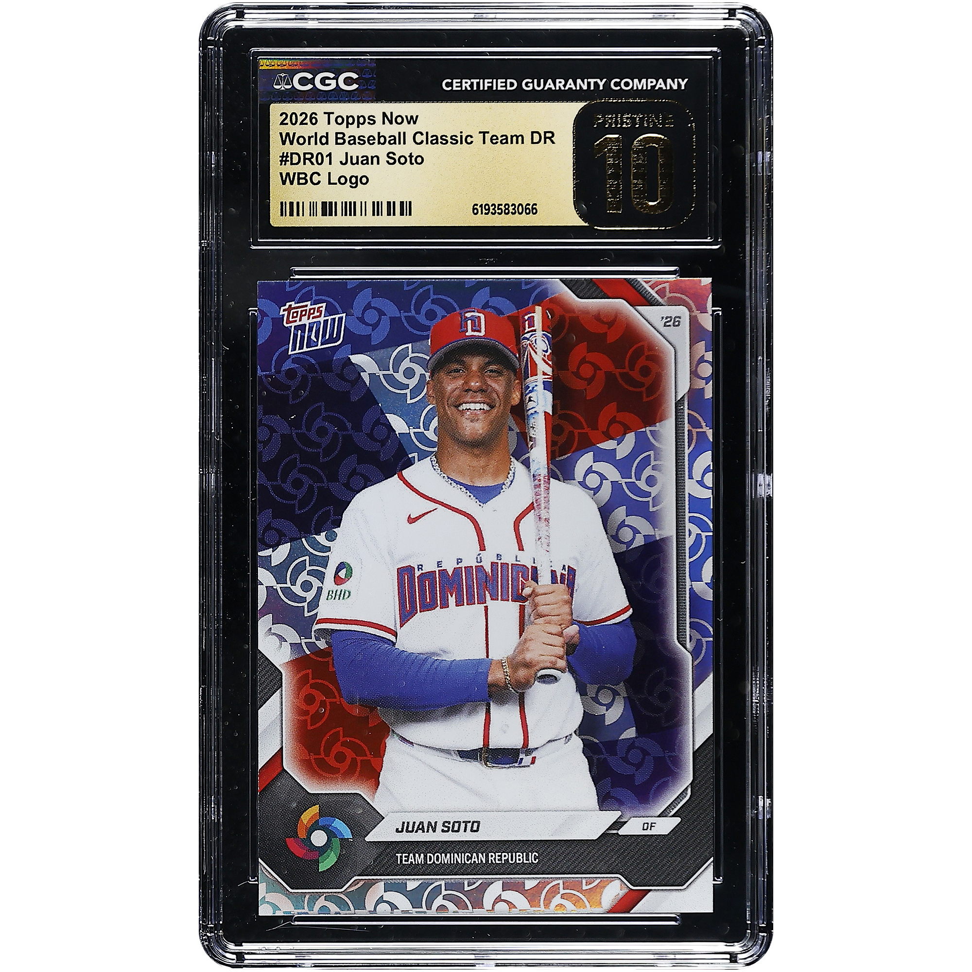 Juan Soto Dominican Republic Baseball 2026 Topps Now WBC Logo #DR01 CGC Authenticated PRISTINE 10 Card