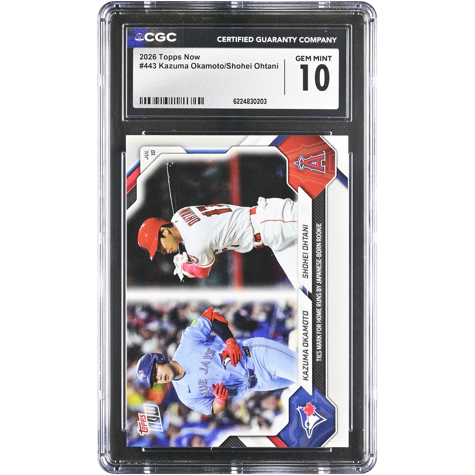 Kazuma Okamoto & Shohei Ohtani 2026 Topps Now Ties Mark for Home Runs by Japanese-Born Rookie #443 CGC Authenticated GEM MINT 10 Card