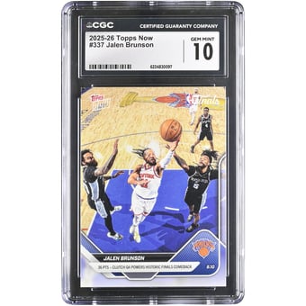 Jalen Brunson New York Knicks 2025-26 Topps Now Historic Finals Comeback #337 CGC Authenticated GEM MINT 10 Card
