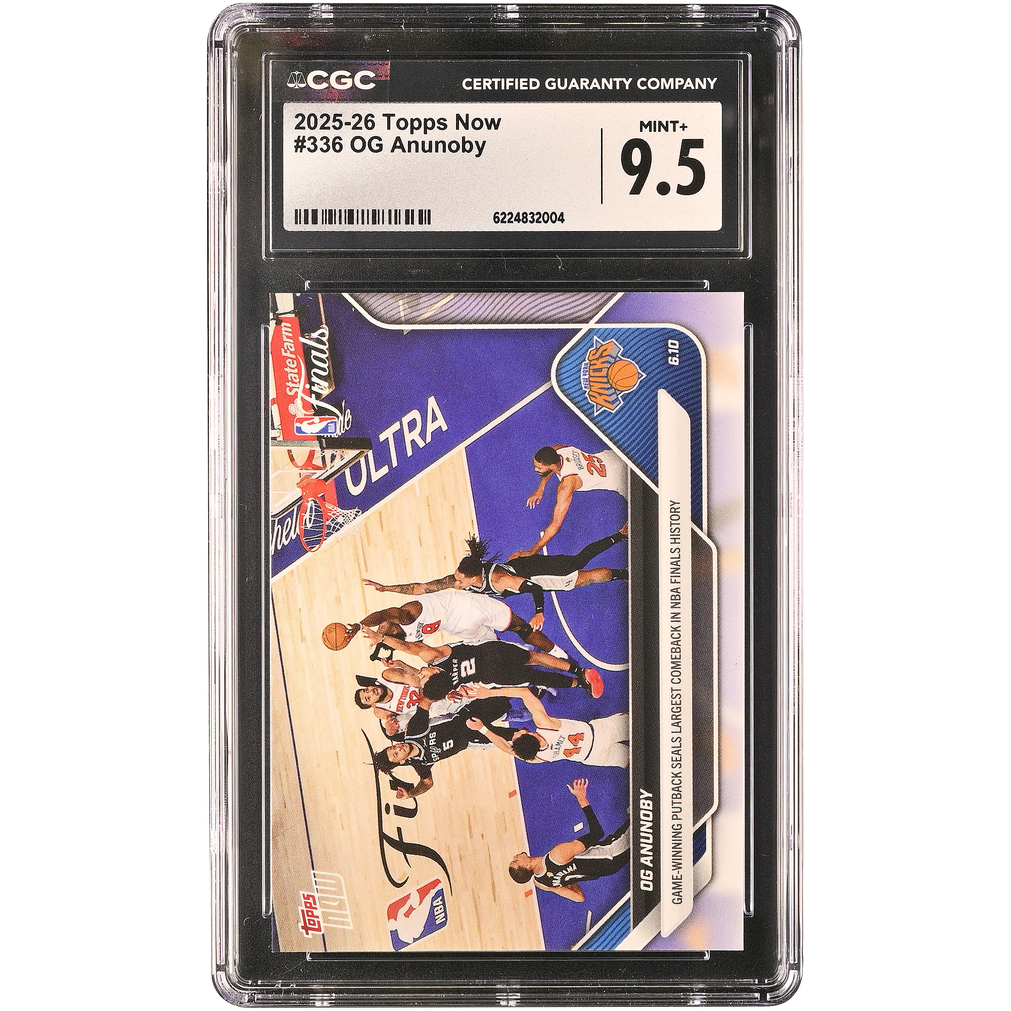 OG Anunoby New York Knicks 2025-26 Topps Now Game-Winning Putback Seals Largest Comeback in NBA Finals History #336 CGC Authenticated MINT+ 9.5 Card