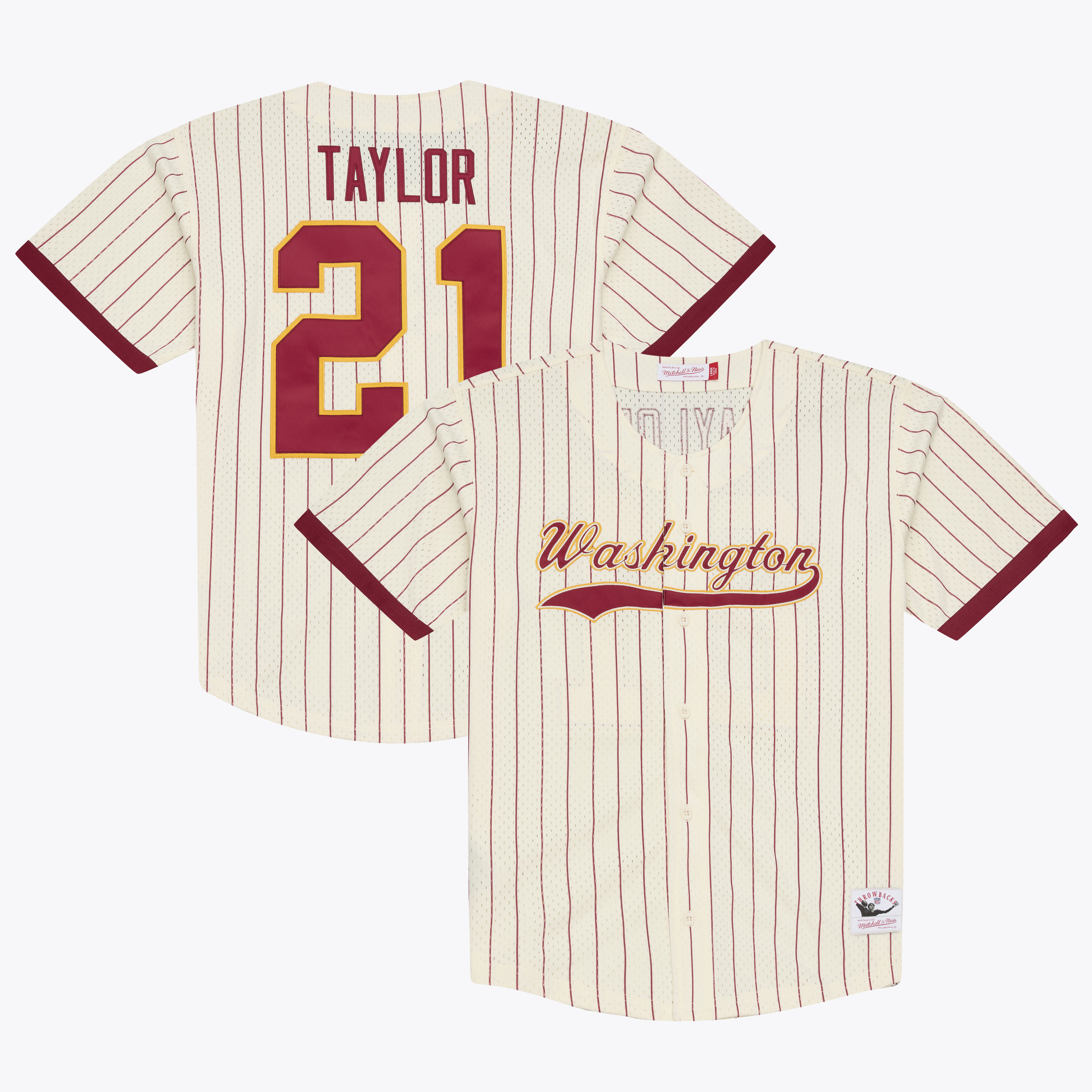 Men's Mitchell & Ness Sean Taylor Cream Washington Commanders Name & Number Mesh Button-Up Baseball Jersey
