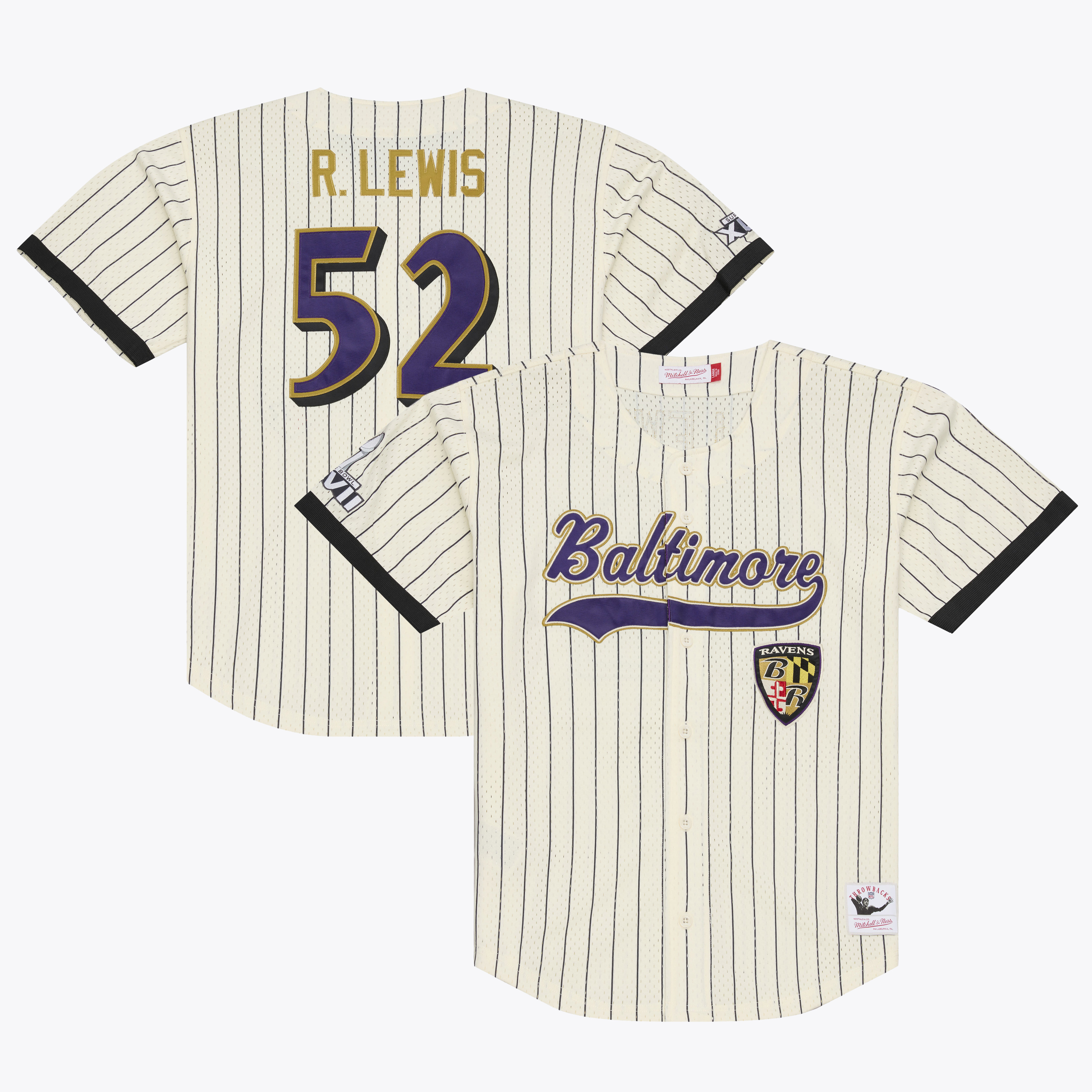 Men's Mitchell & Ness Ray Lewis Cream Baltimore Ravens Name & Number Mesh Button-Up Baseball Jersey