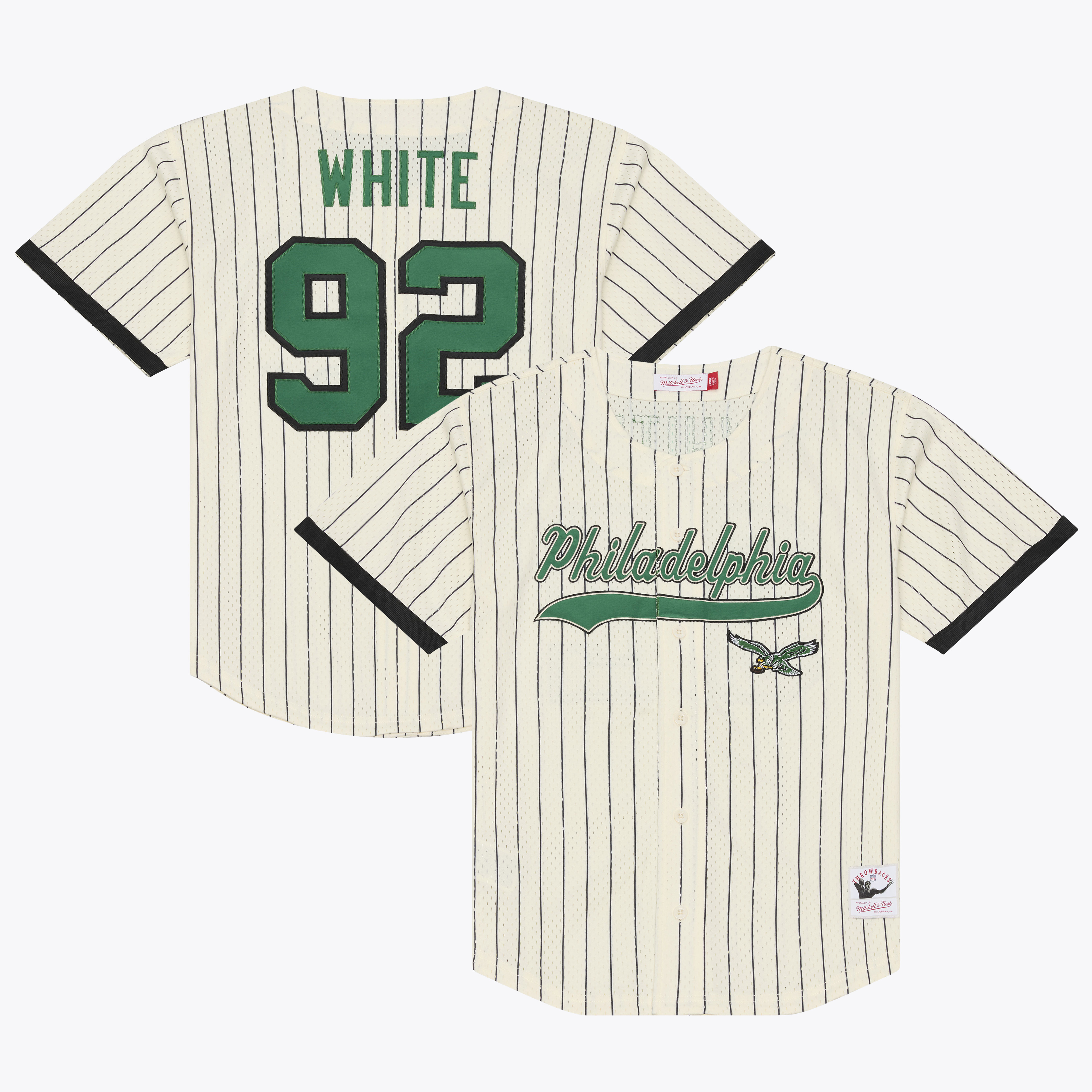 Men's Mitchell & Ness Reggie White Cream Philadelphia Eagles Name & Number Mesh Button-Up Baseball Jersey