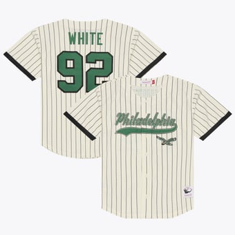 Men's Mitchell & Ness Reggie White Cream Philadelphia Eagles Name & Number Mesh Button-Up Baseball Jersey