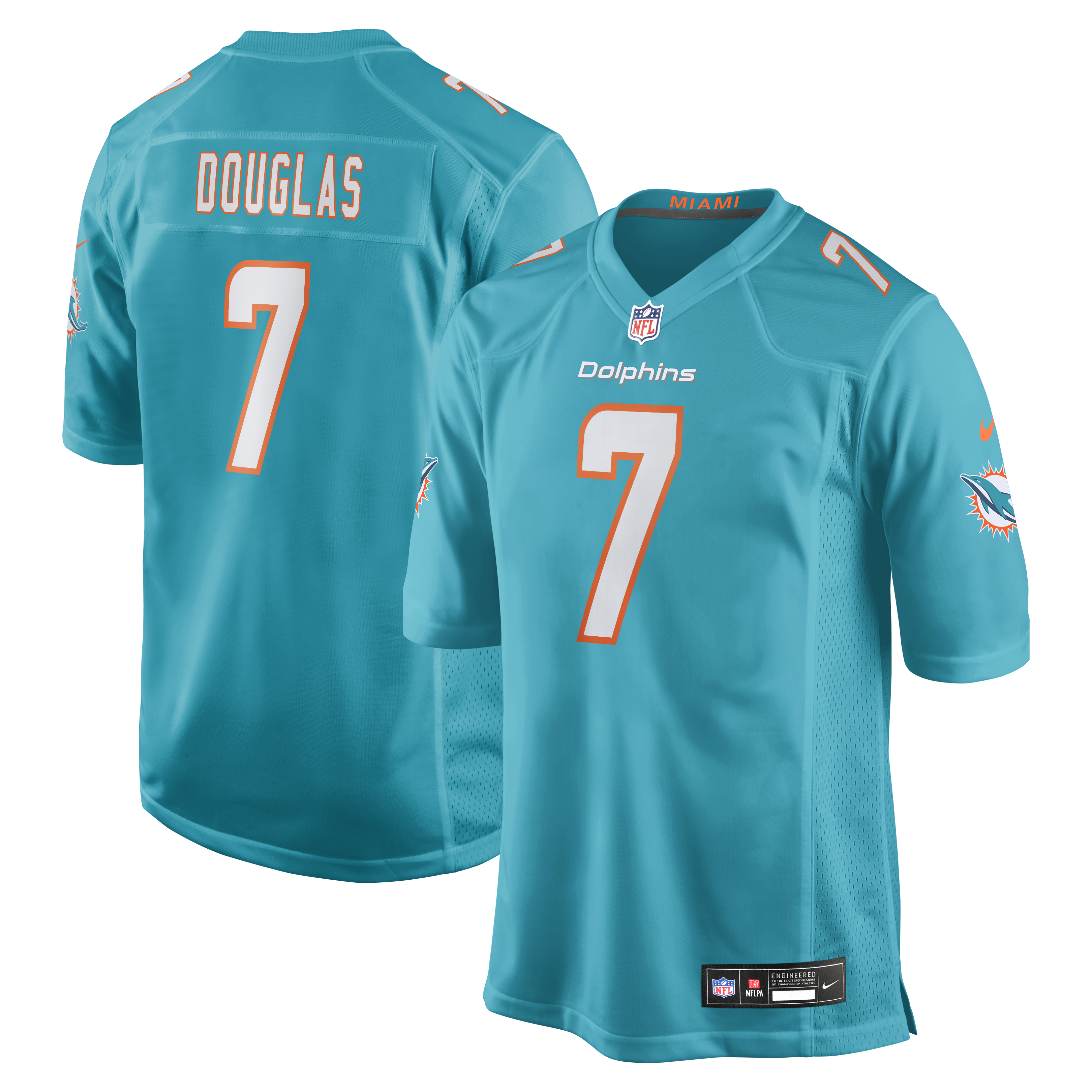 Men's Nike Caleb Douglas Aqua Miami Dolphins Team Game Jersey