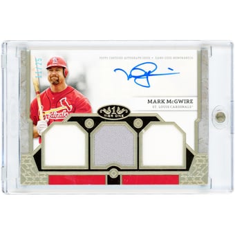 Mark McGwire St. Louis Cardinals Autographed 2024 Topps Tier One Triple Game Used Dual-Color Jersey Relics #T1AR-MM #11/25 Card