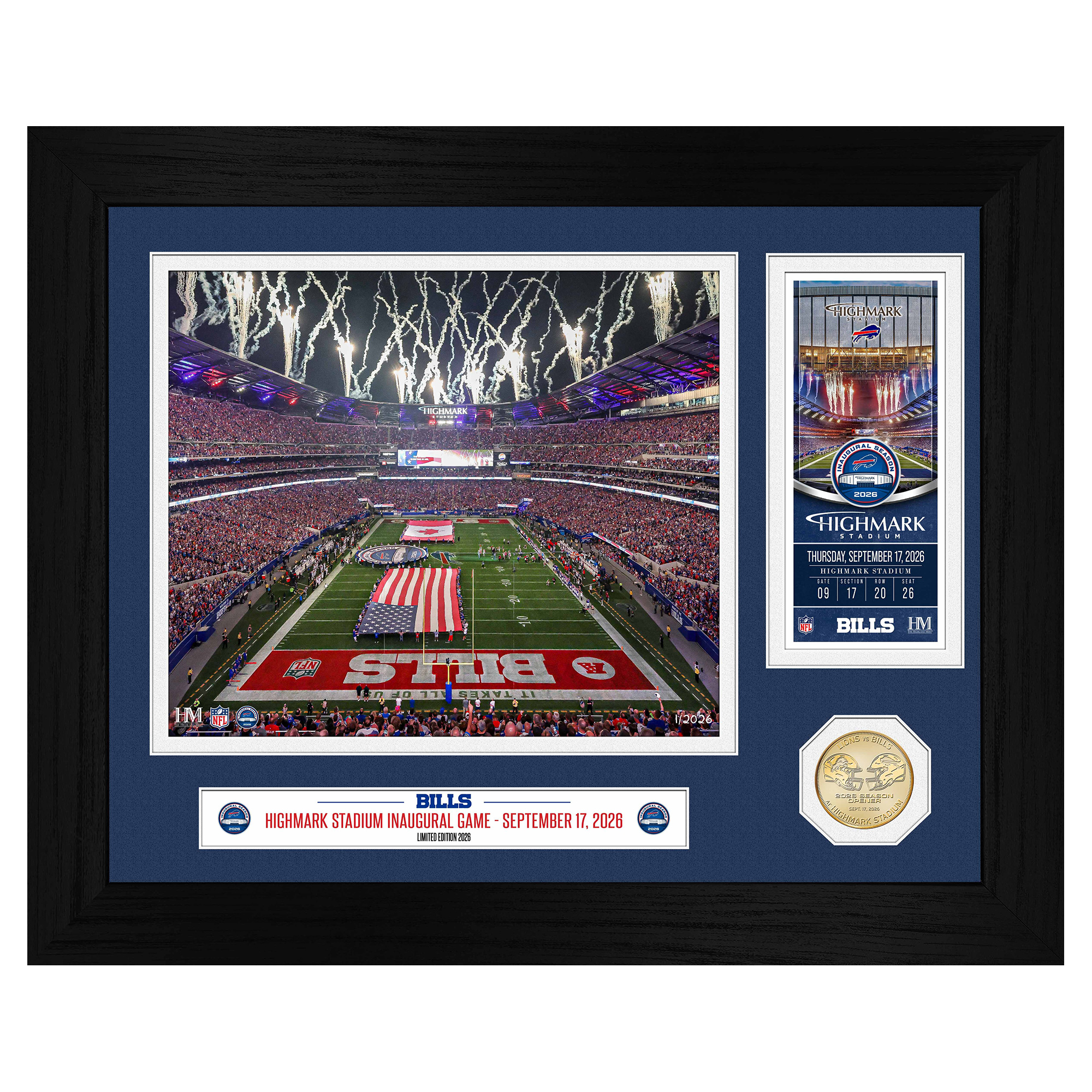 Highland Mint Buffalo Bills Highmark Stadium Inaugural Home Game 13" x 16" Bronze Coin Ticket Photo Mint