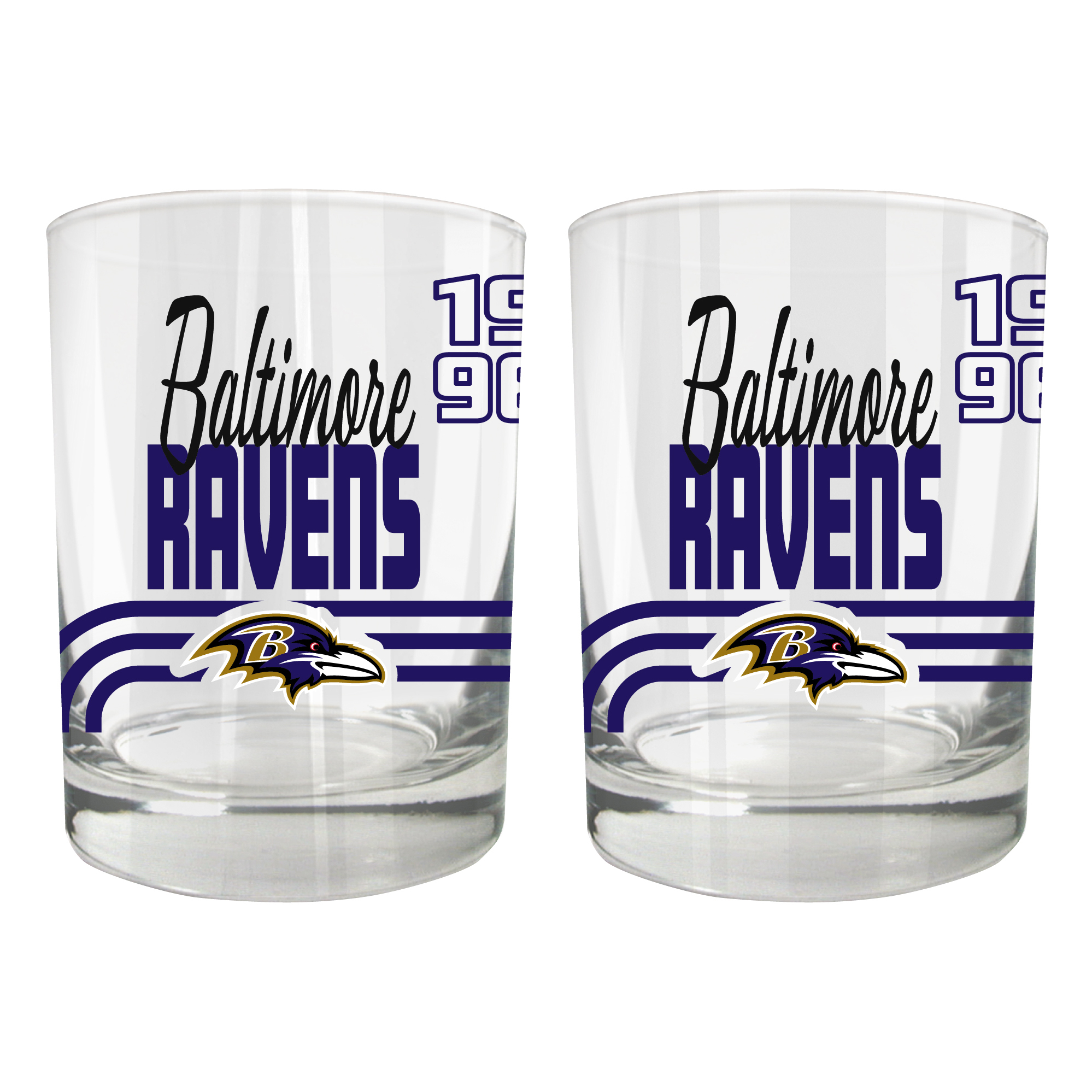 Baltimore Ravens Two-Piece 12oz. Heritage Rocks Glass Set