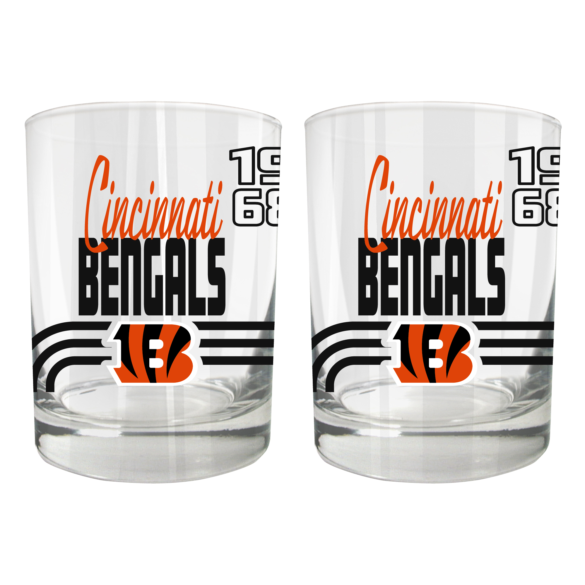 Cincinnati Bengals Two-Piece 12oz. Heritage Rocks Glass Set