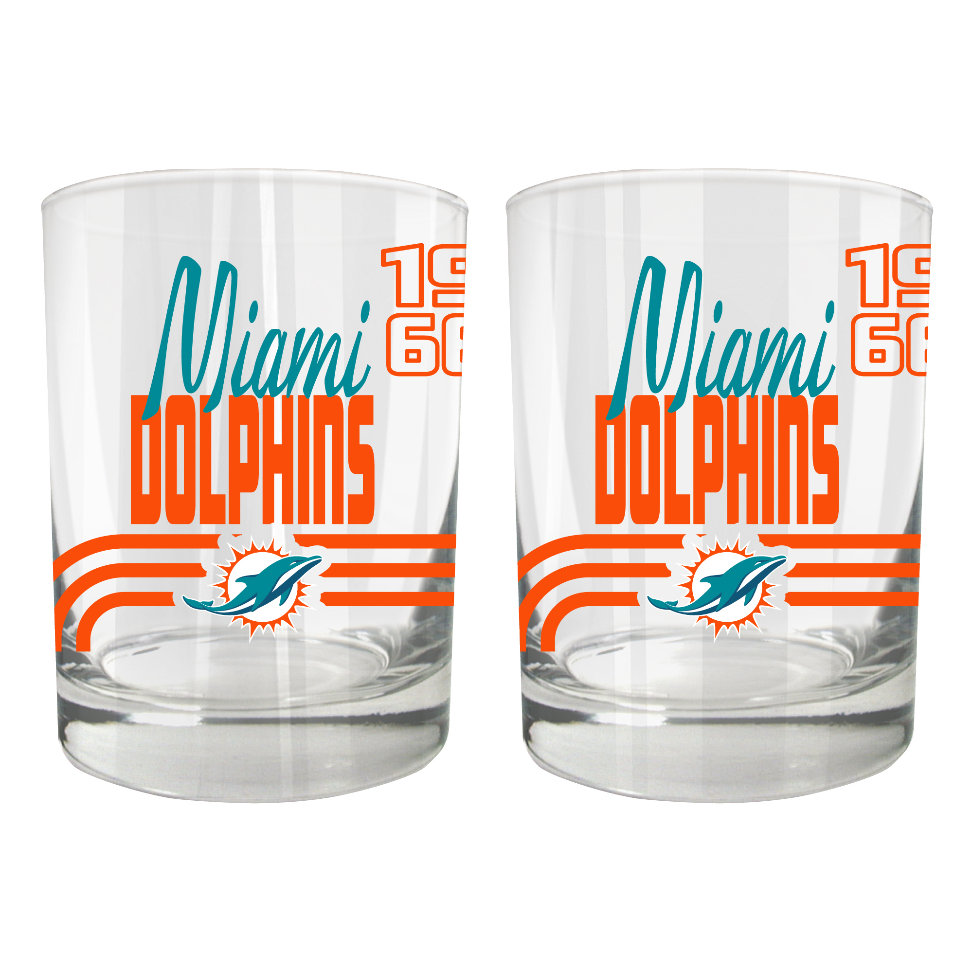 Miami Dolphins Two-Piece 12oz. Heritage Rocks Glass Set