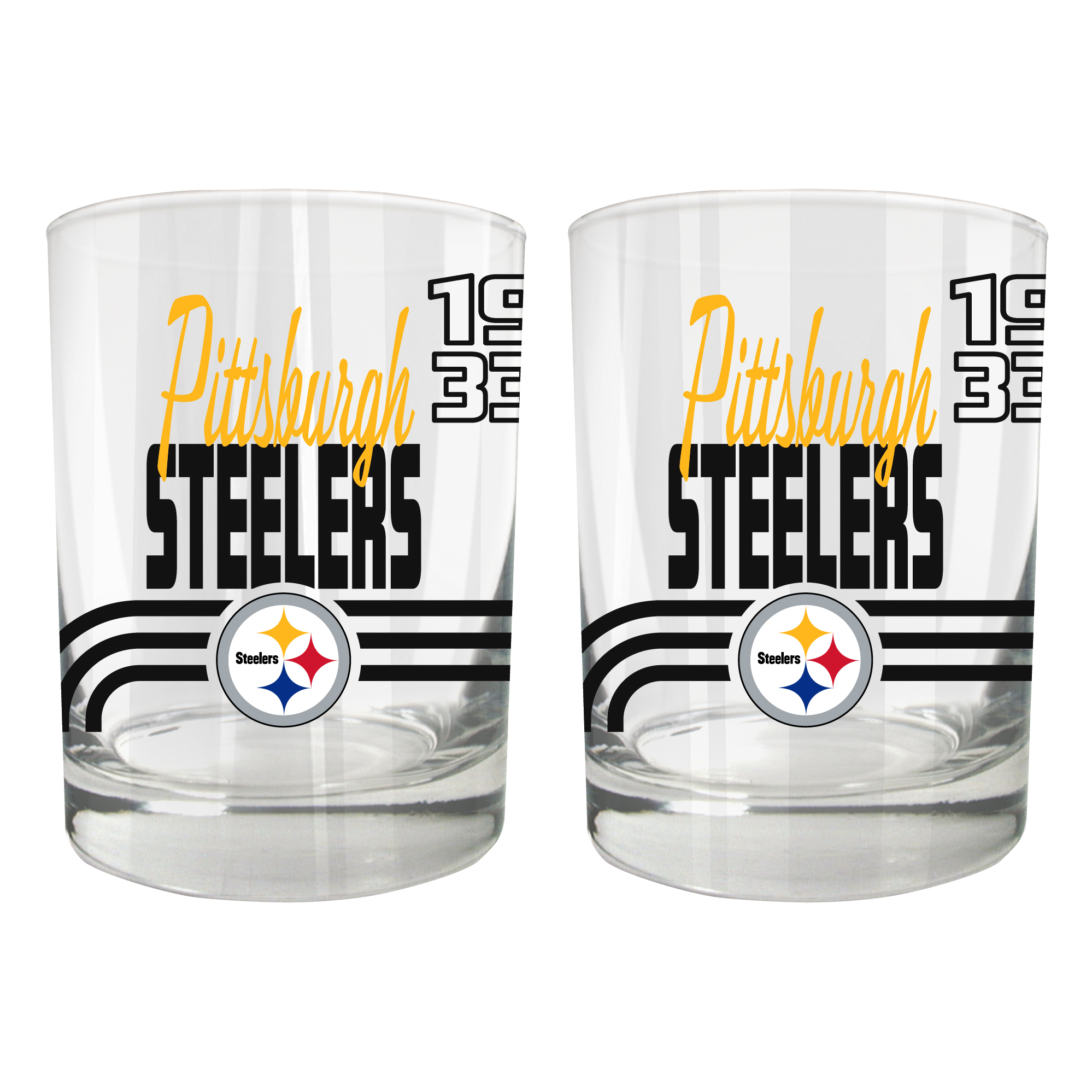 Pittsburgh Steelers Two-Piece 12oz. Heritage Rocks Glass Set